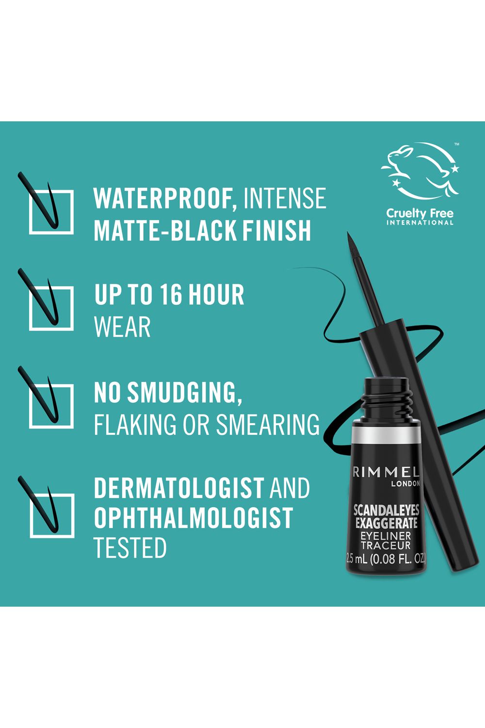 Rimmel London Scandaleyes Exaggerate Eyeliner 2.5ml Black image 3