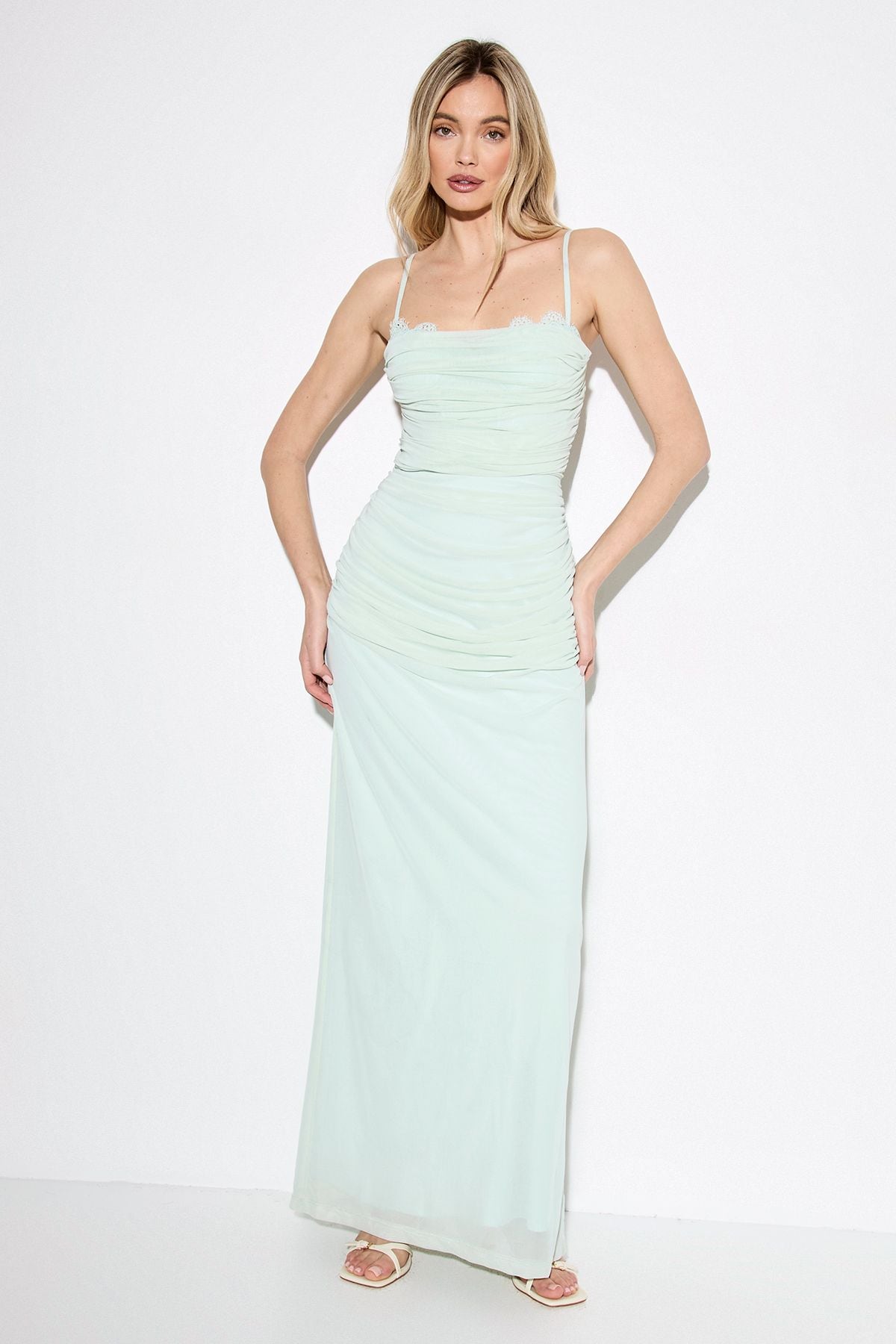 MissPap Premium Tulle Lace trim Maxi Dress Mint image 1
