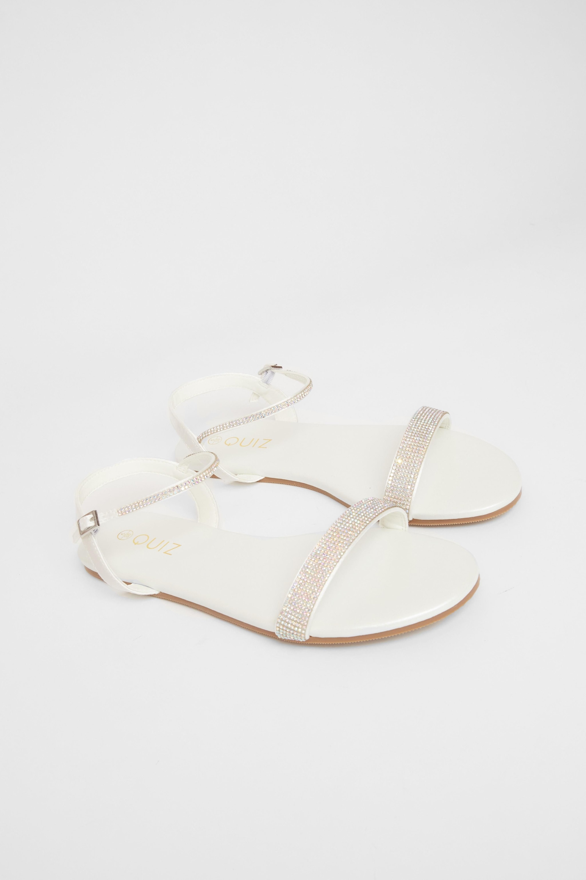 Quiz White Diamante Flat Sandals image 2