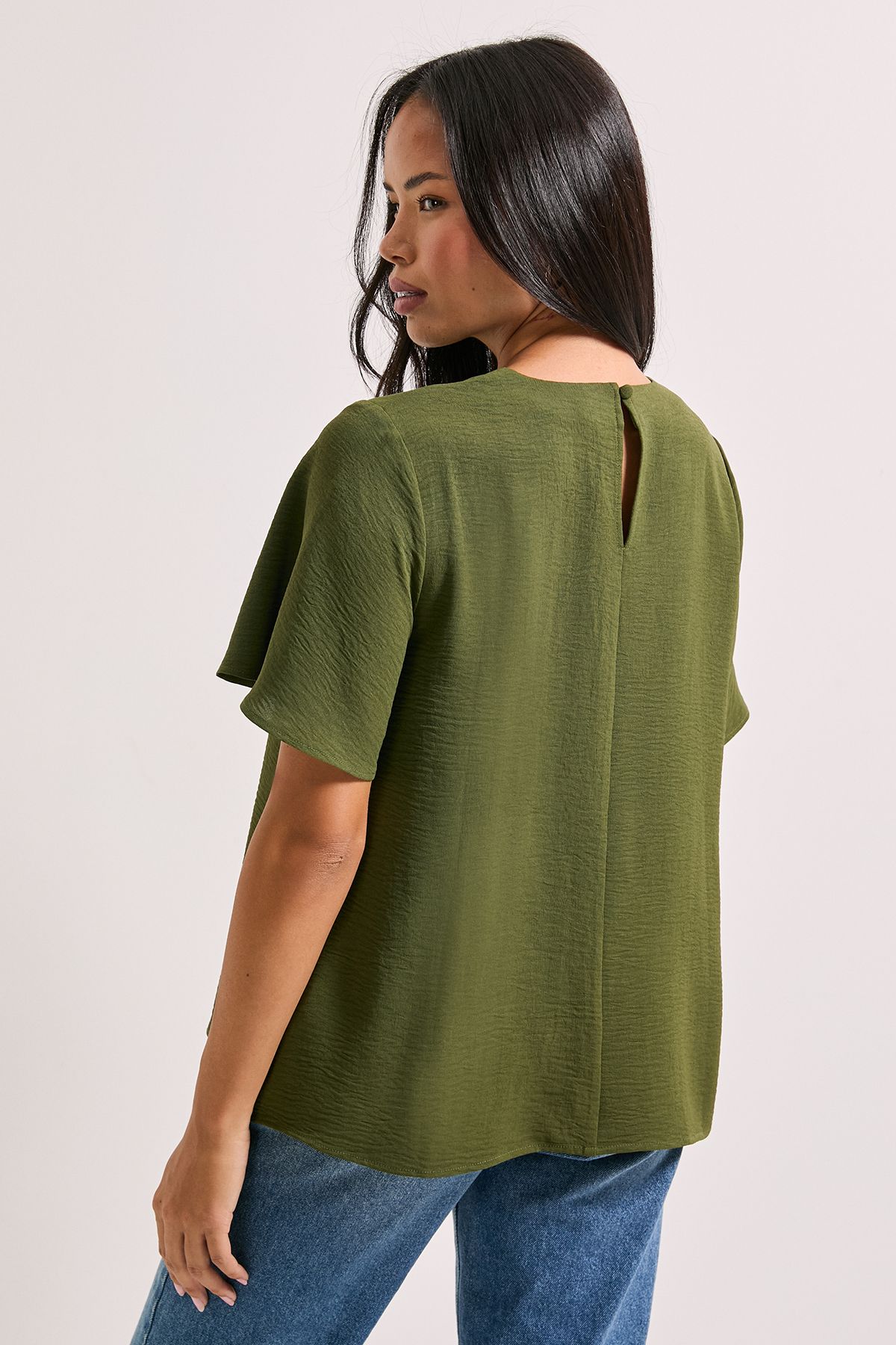 Dorothy Perkins Gathered Neckline Angel Sleeve Blouse Khaki image 3