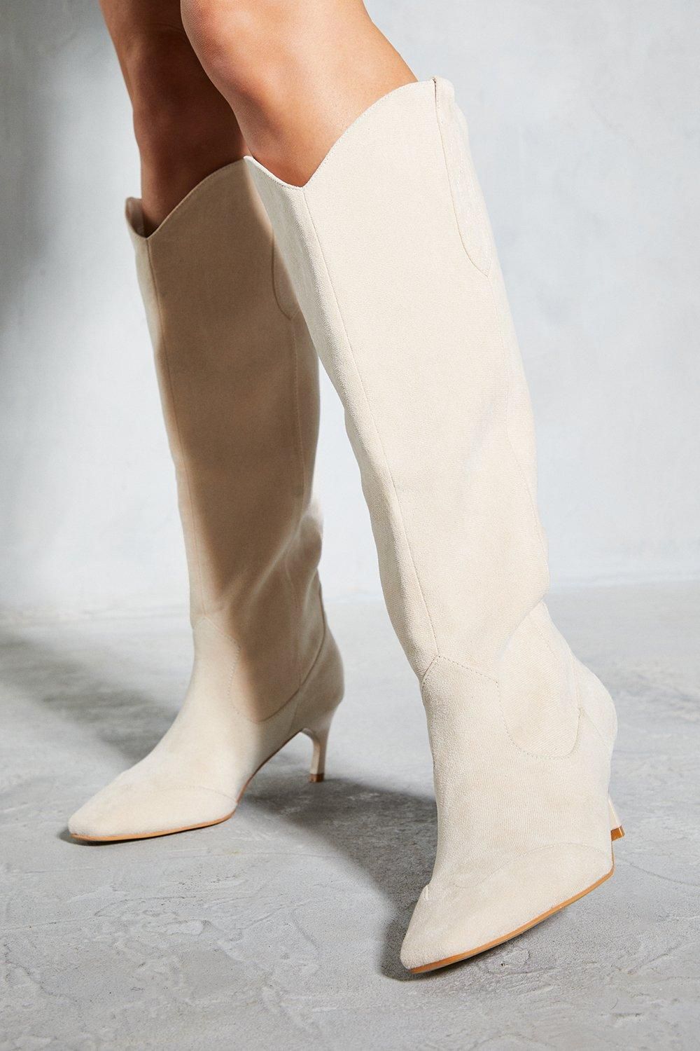 MissPap Faux Suede Low Heel Cowboy Boots Stone image 4