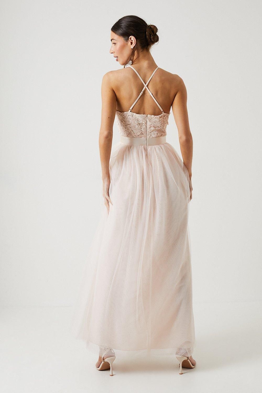 Coast Square Neck Lace Bridesmaid Maxi Dress Blush image 3