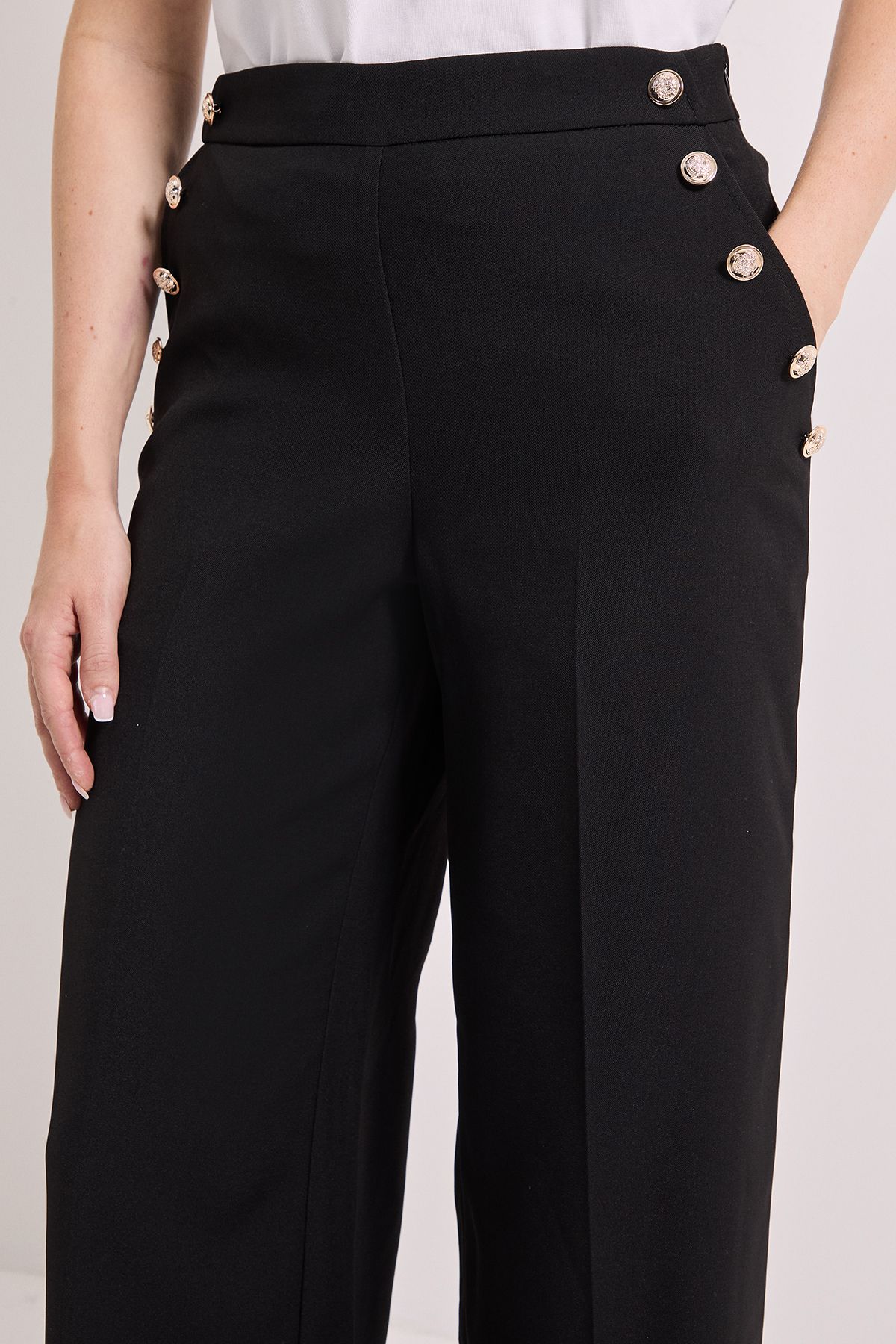 Dorothy Perkins Military Button Detail Wide Leg Trouser Black image 4