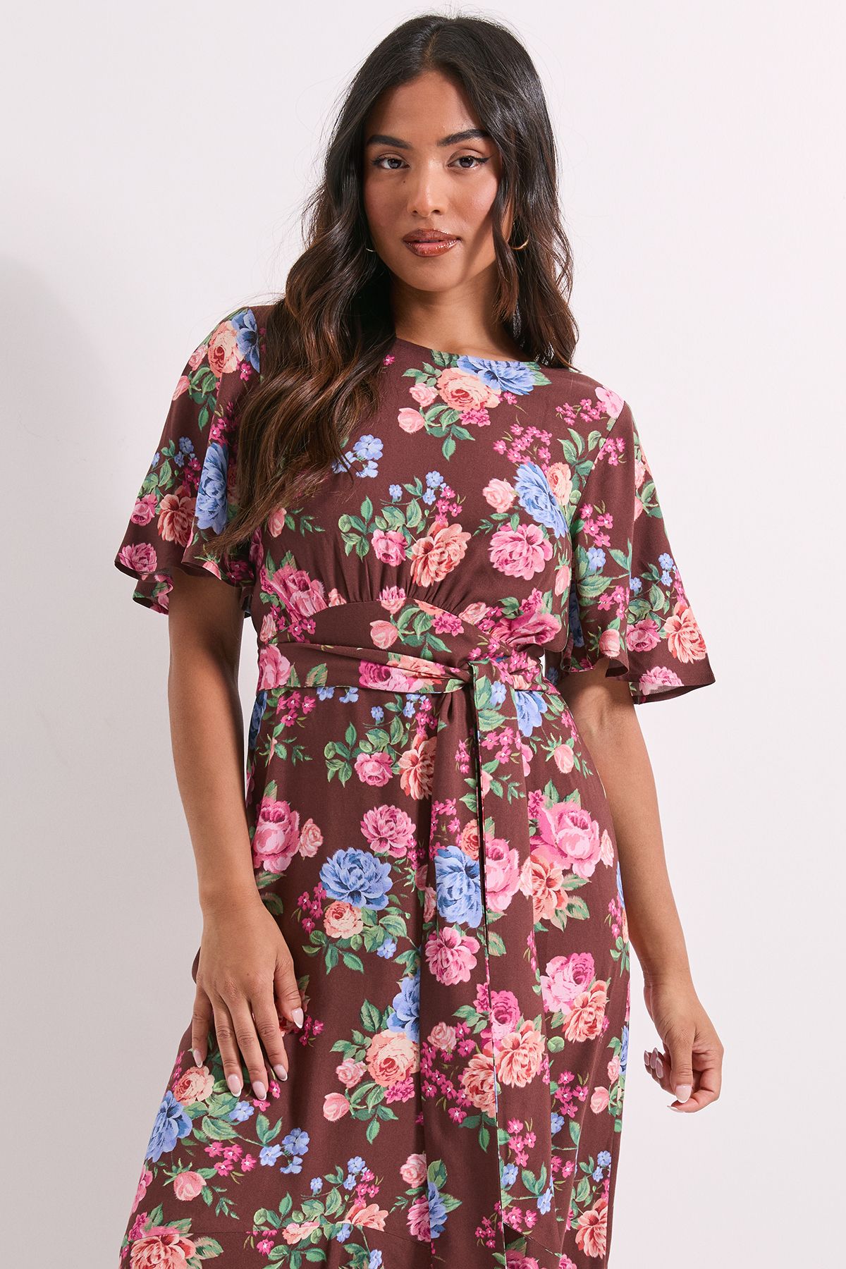 Dorothy Perkins Petite Floral Empire Seam Angel Sleeve Midaxi Dress Floral image 2