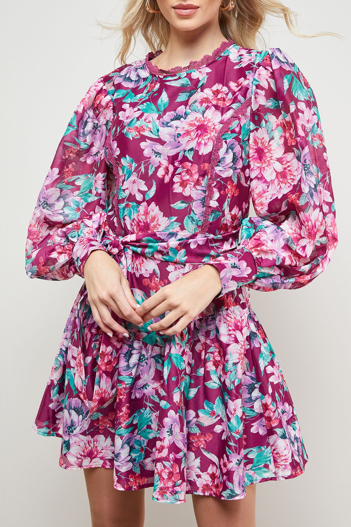 Oasis Flippy Hem Belted Mini Dress Floral image 4