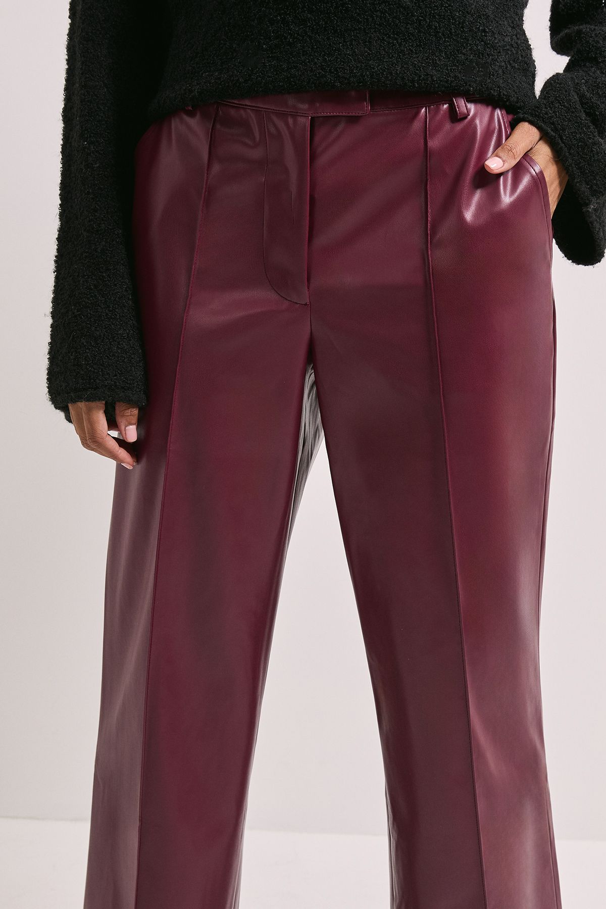 Dorothy Perkins Faux Leather Wide Leg Trousers Burgundy image 4