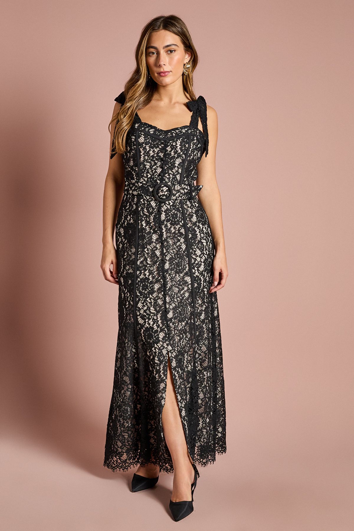 Coast Lace Bow Shoulder Maxi Dress Black image 1
