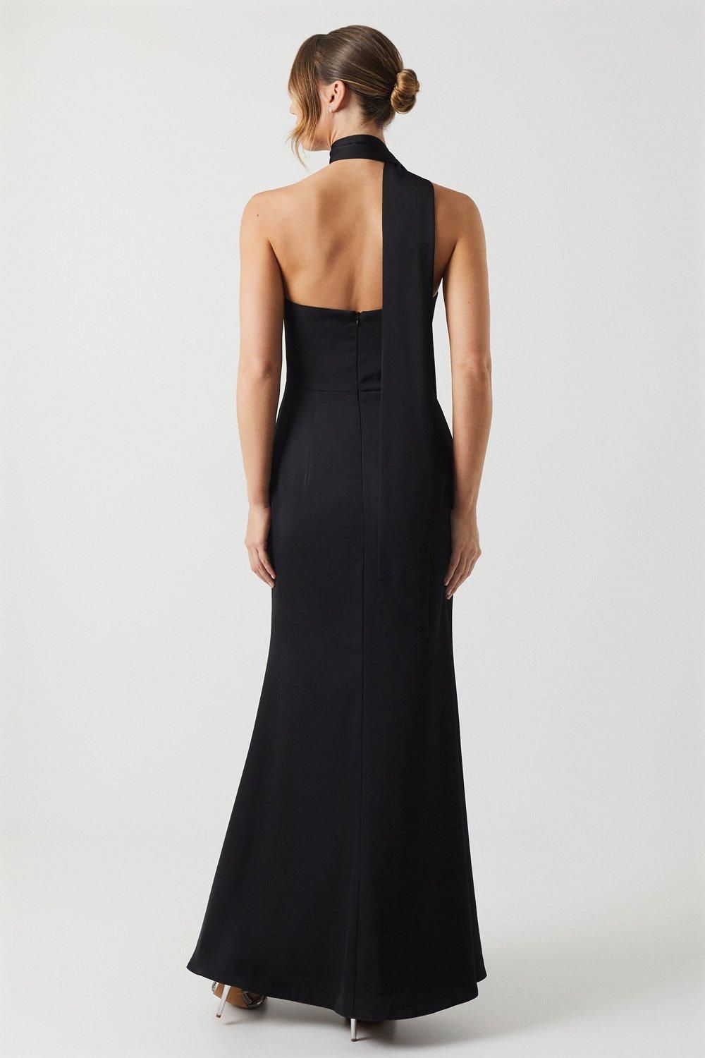 Coast Bandeau Satin Bridesmaid Maxi Dress With Removable Sash Black image 3