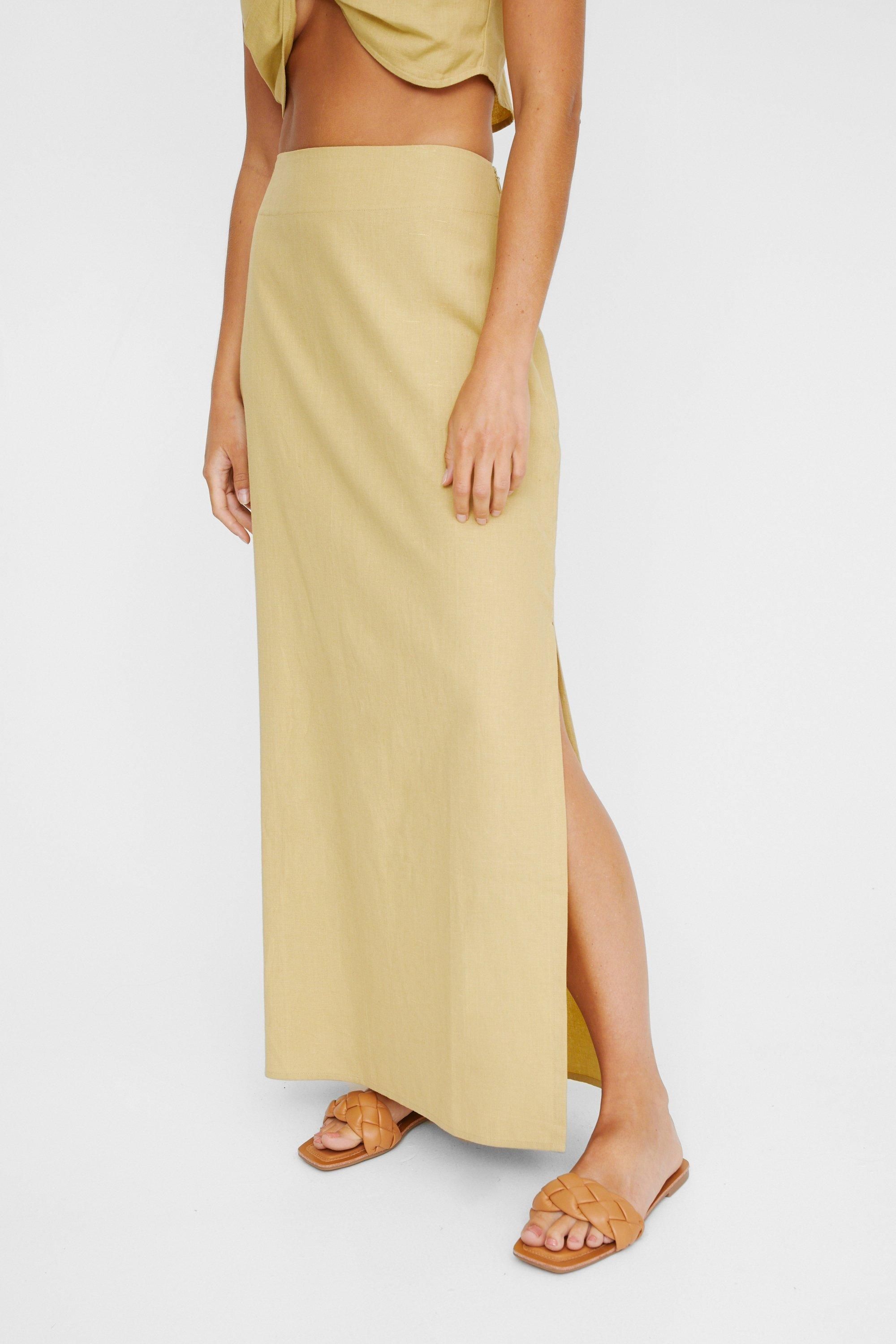 NastyGal Side Split Maxi Skirt Butterscotch image 2