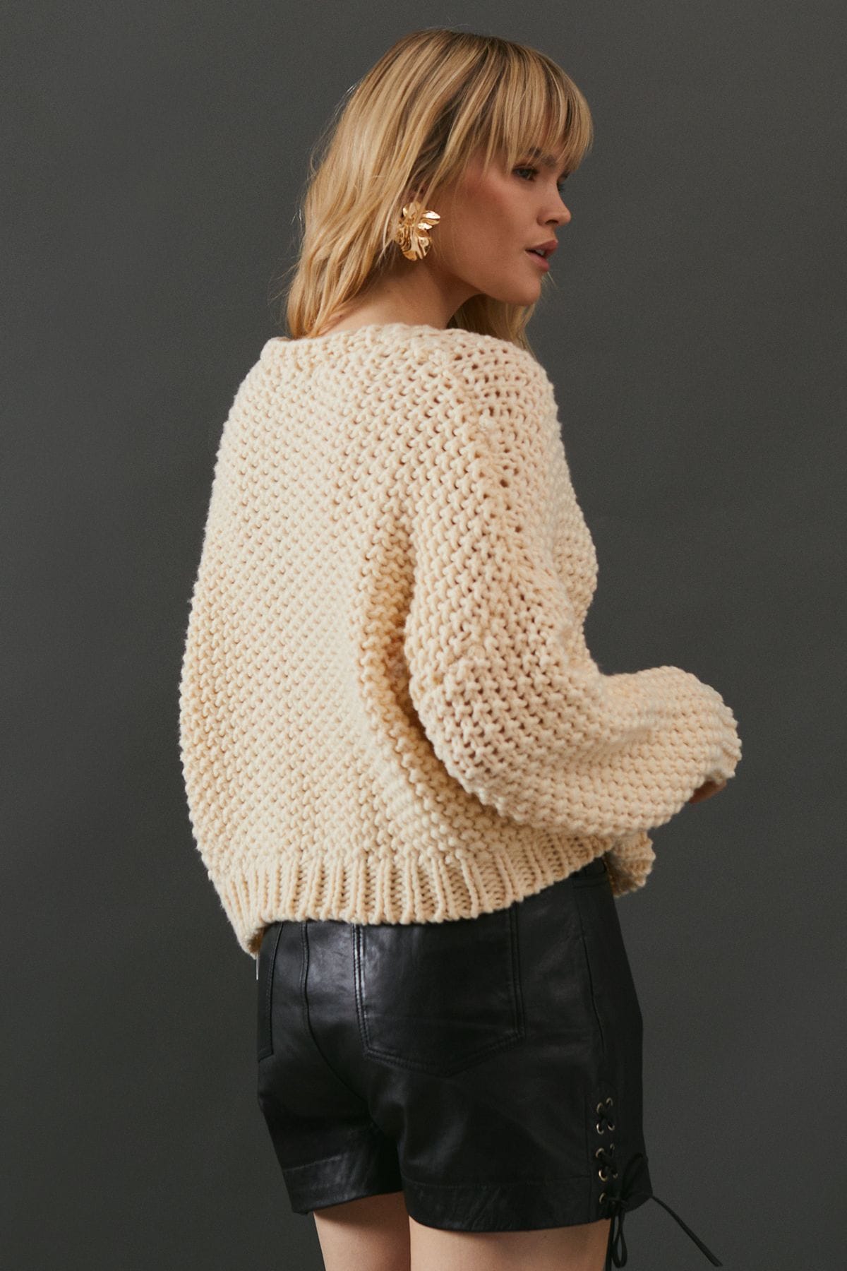 Warehouse Super Chunky Pocket Front Knitted Cardigan Ivory image 3
