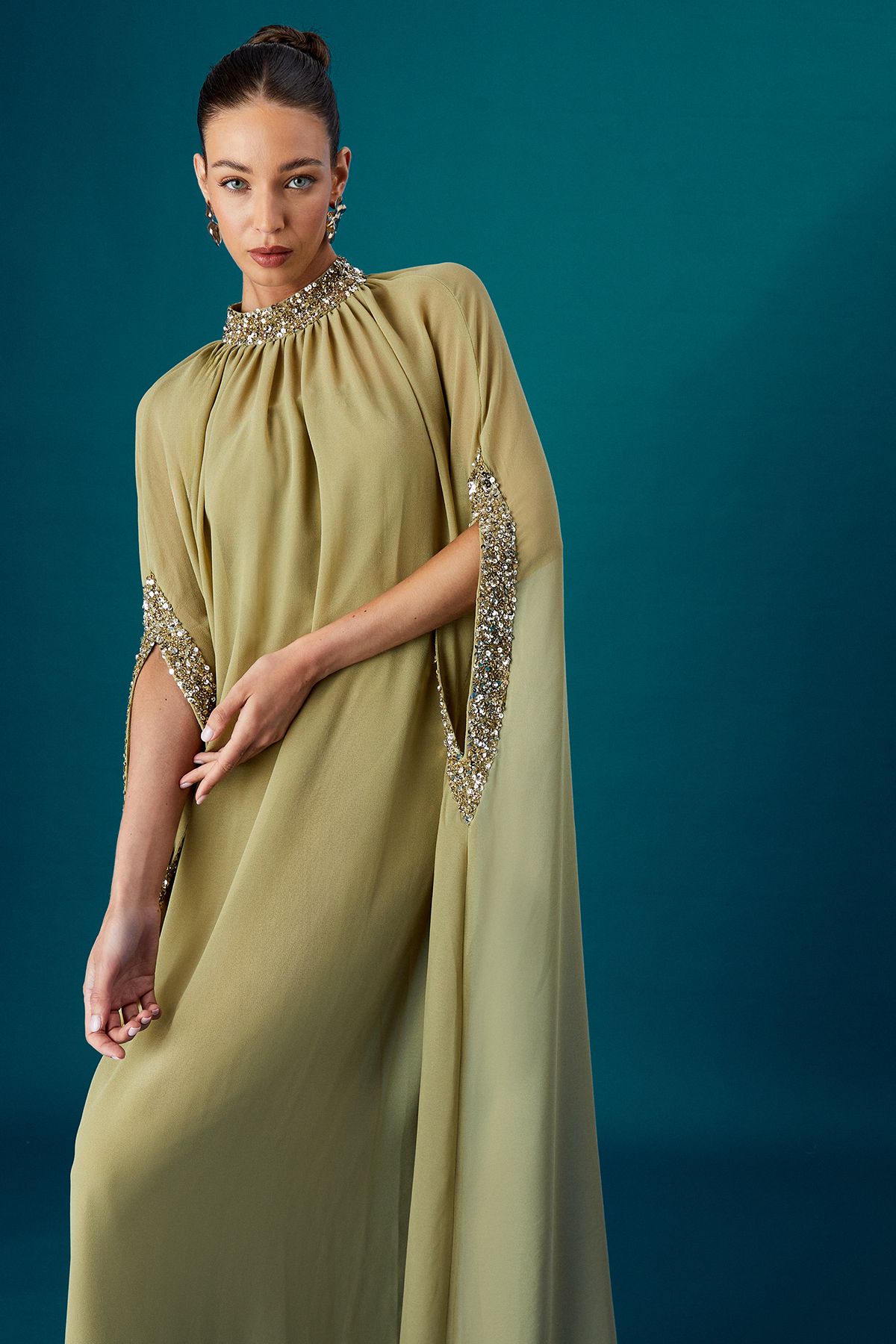 Coast Coast Muse Chiffon Cape Dress Chartreuse image 2
