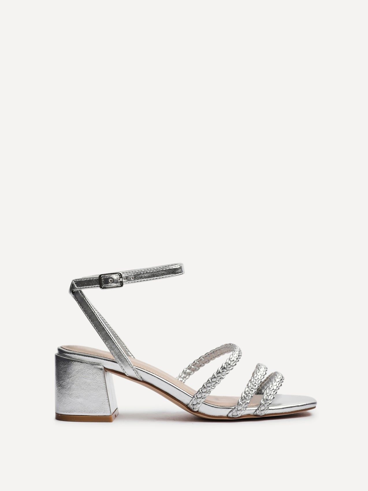 Linzi Hariette Silver Faux Leather Plaited Heels