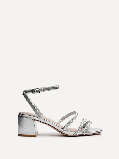 Linzi Hariette Silver Faux Leather Plaited Heels