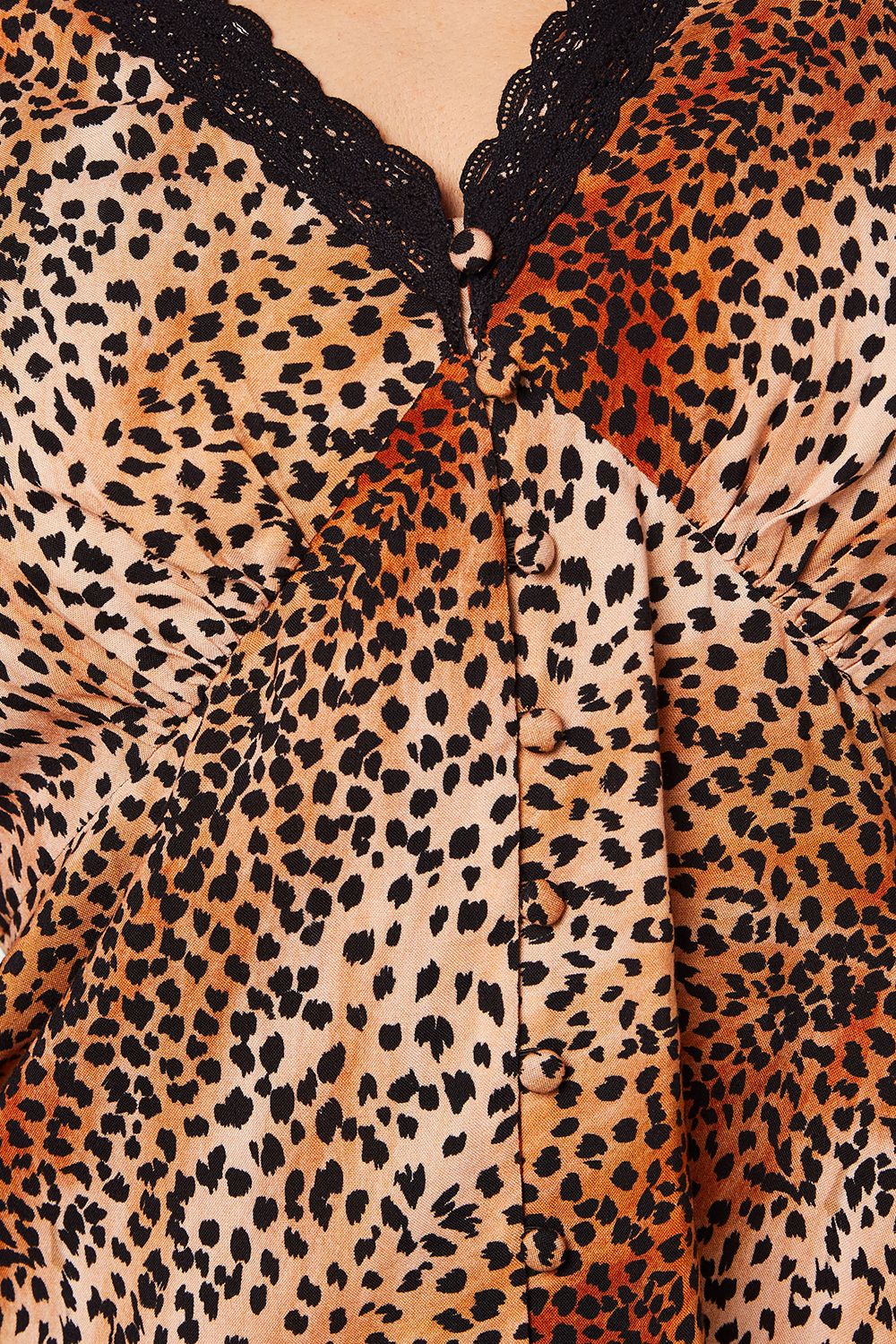 Dorothy Perkins Animal Sleeve Lace Trim Button Front Tea Blouse Animal image 5