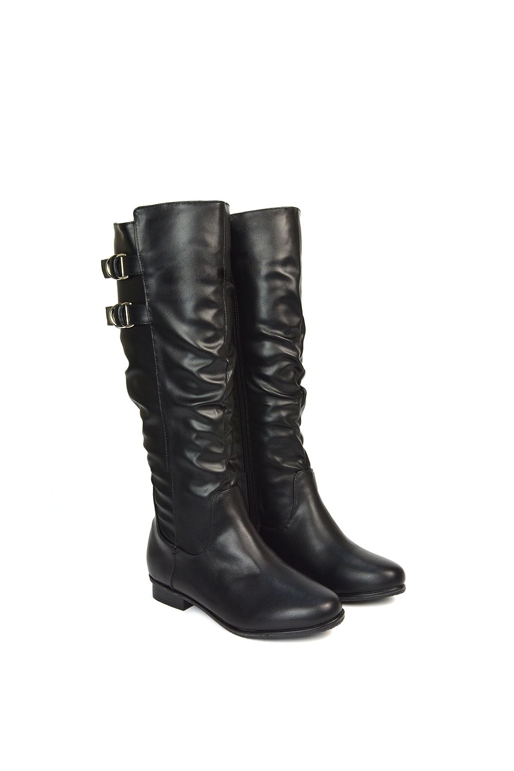 XY London 'Mia' Slouchy Flat Heel Knee High Boots With Buckle Detail image 3