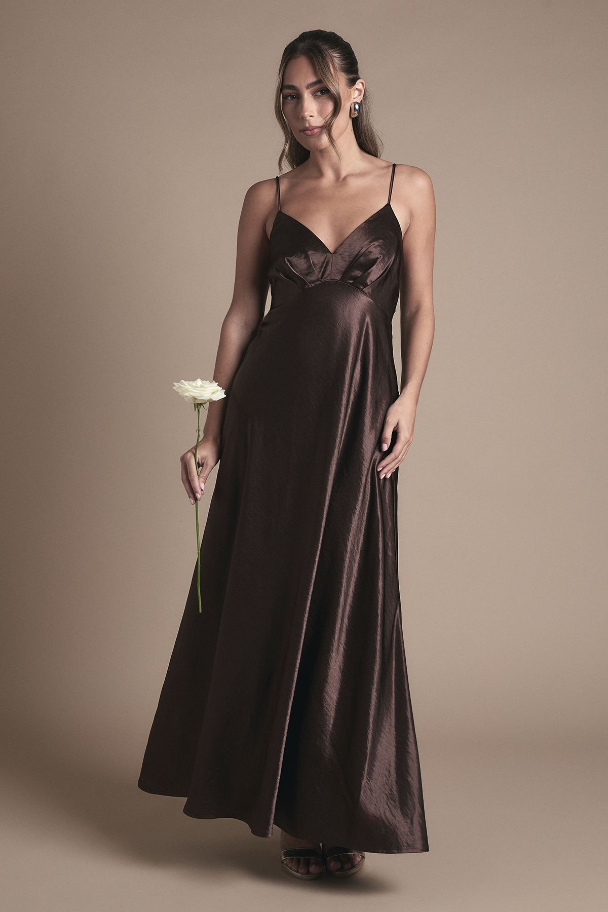 Coast Satin Tie Back Detail Maxi Bridesmaid Dress Chocolate image 1