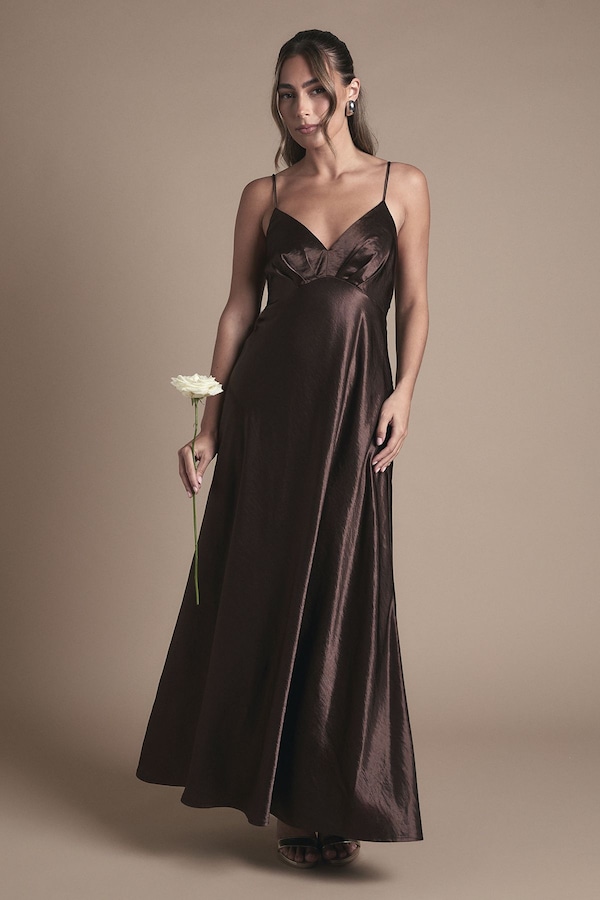 Coast Satin Tie Back Detail Maxi Bridesmaid Dress Chocolate