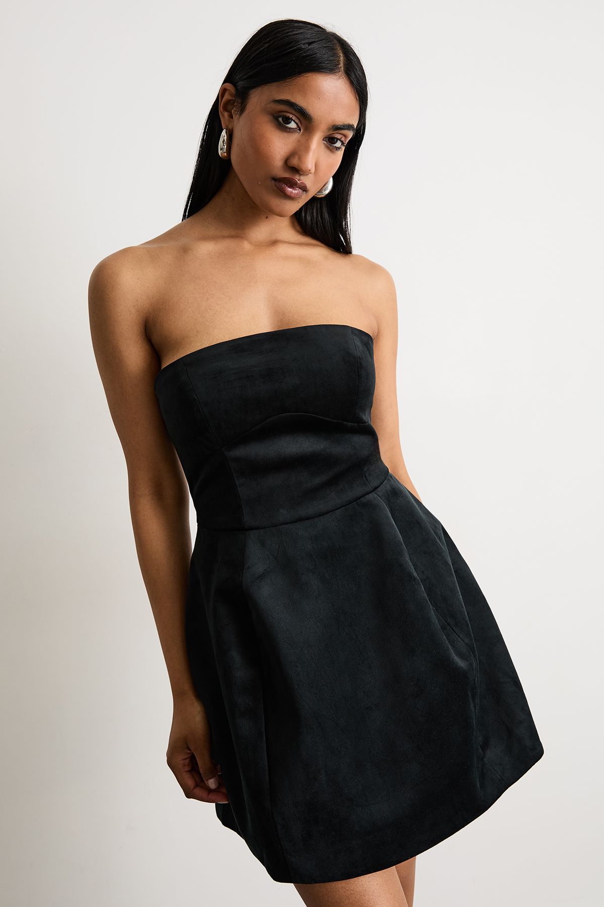 Warehouse Bonded Velvet Mini Bustier Dress Black image 2
