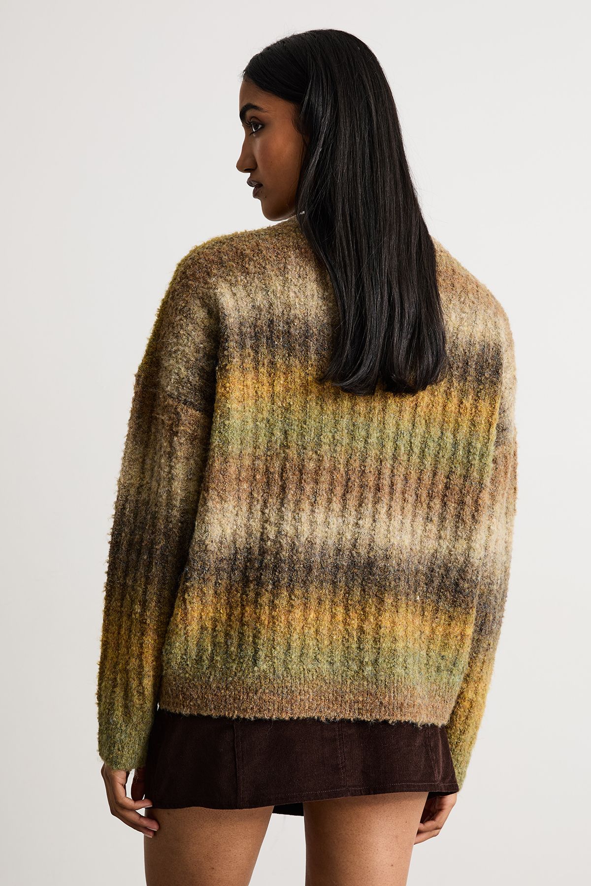 Warehouse Ombre Knitted Crew Neck Jumper Olive image 3