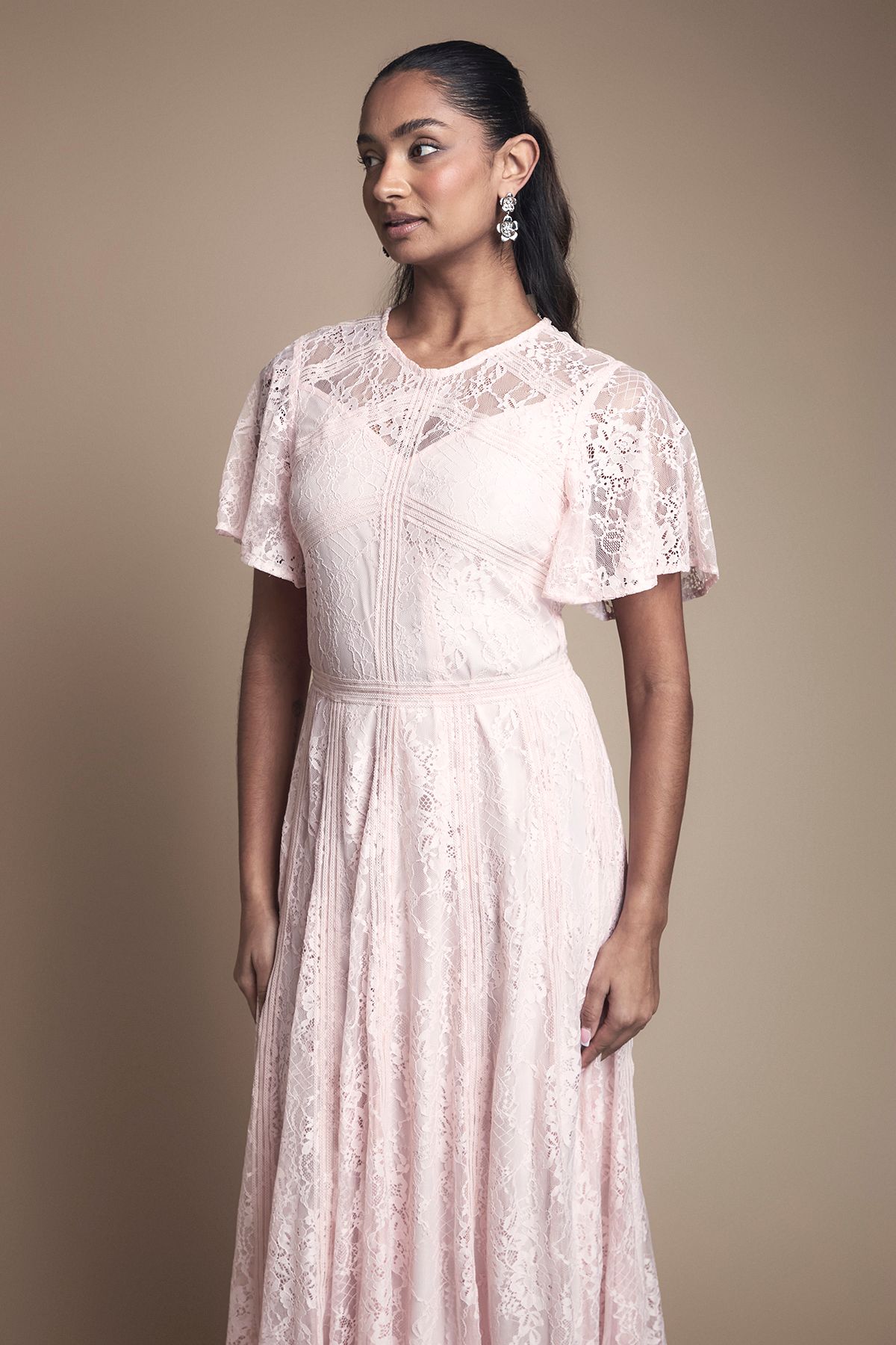 Oasis Angel Sleeve Lace Bridesmaid Dress Blush image 2