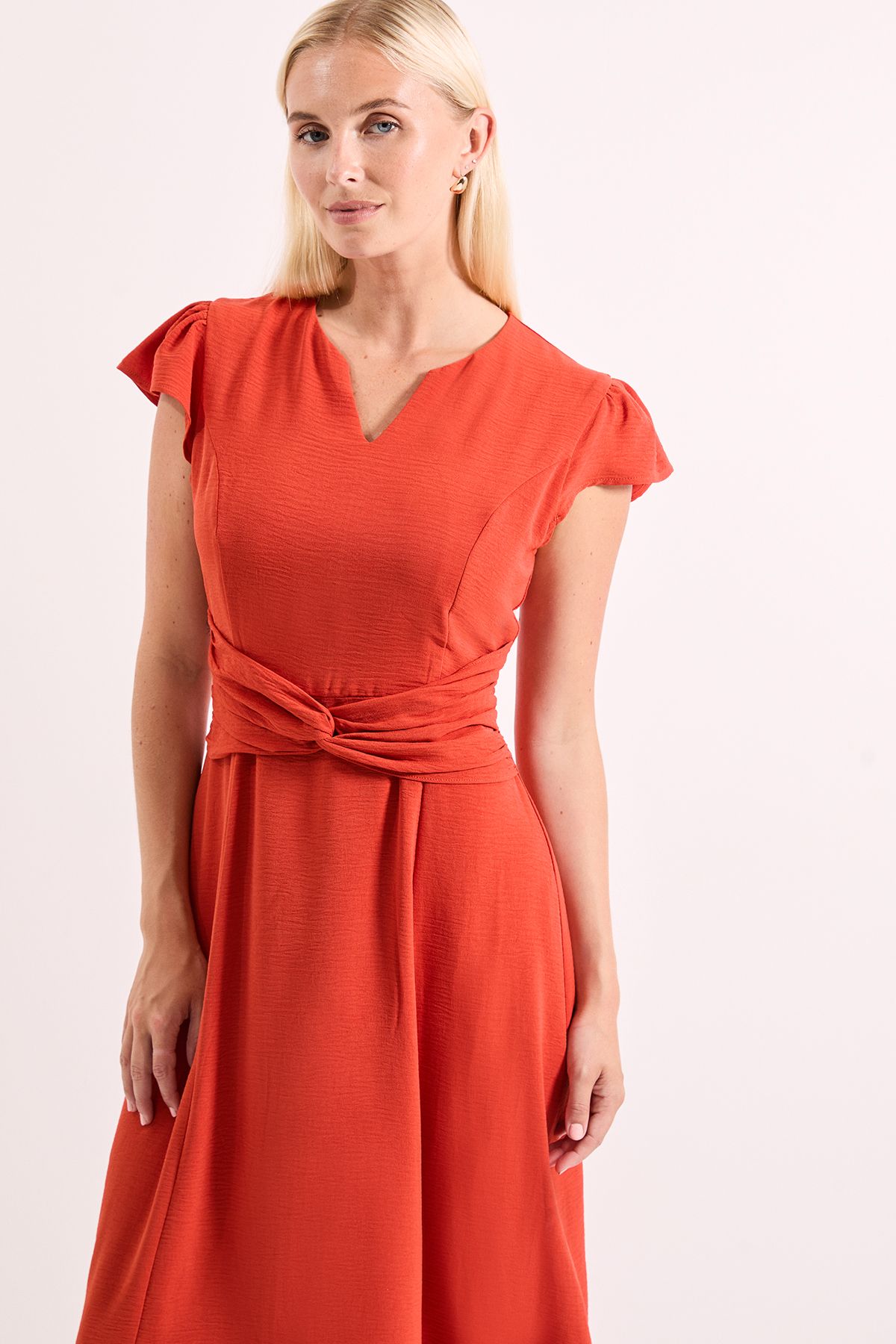 Principles Orange Knot Detail Fit & Flare Midi Dress Orange image 2