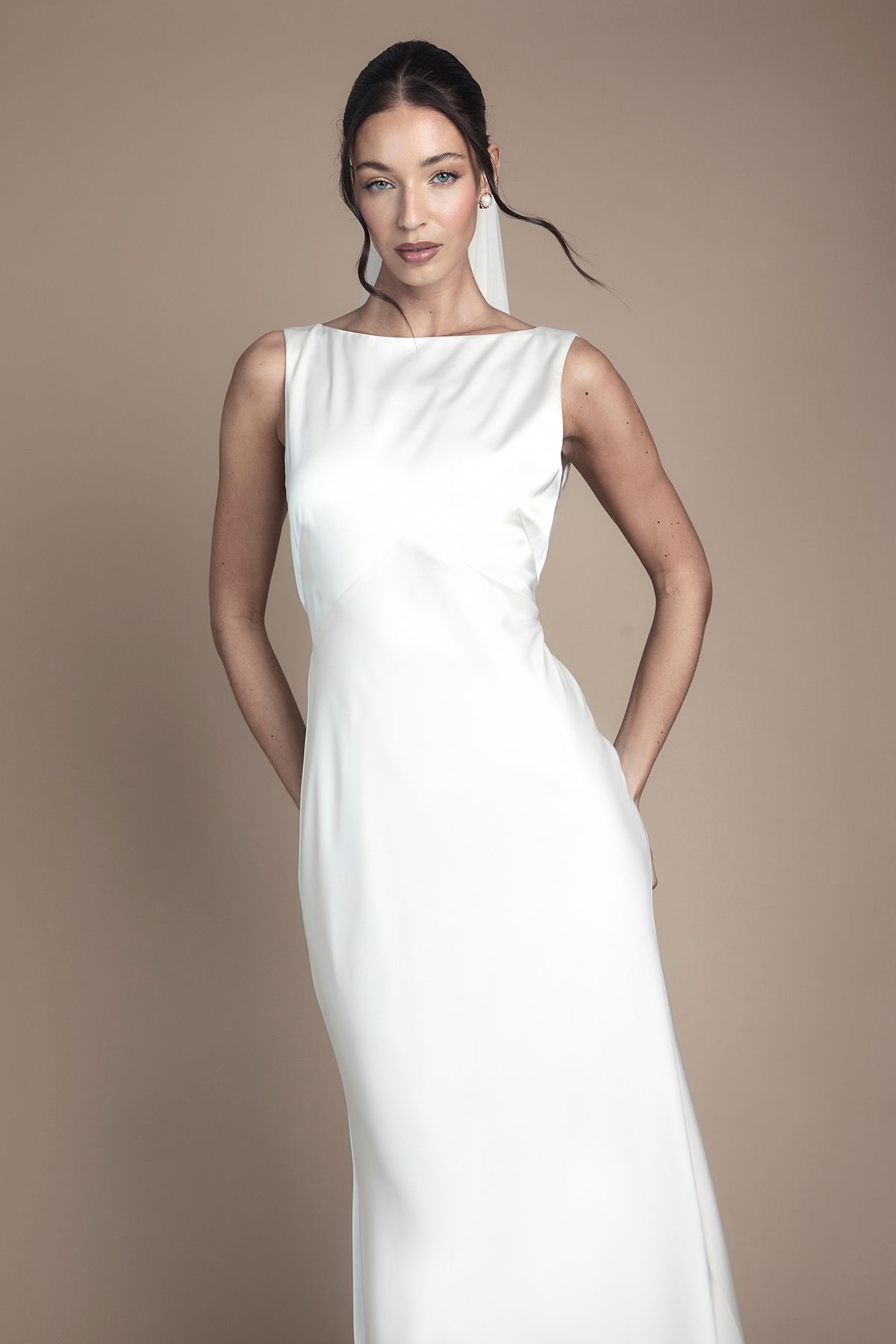 Coast Satin V Back Maxi Wedding Dress with Back Sash Detail Ivory image 2