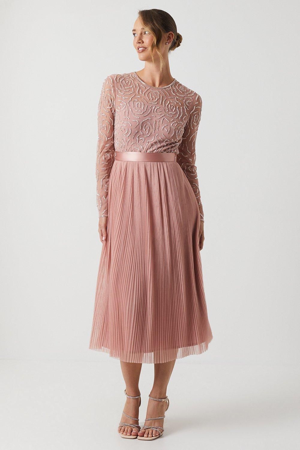 Coast Rose Embroidered Long Sleeve Bridesmaid Dress Antique Rose image 1
