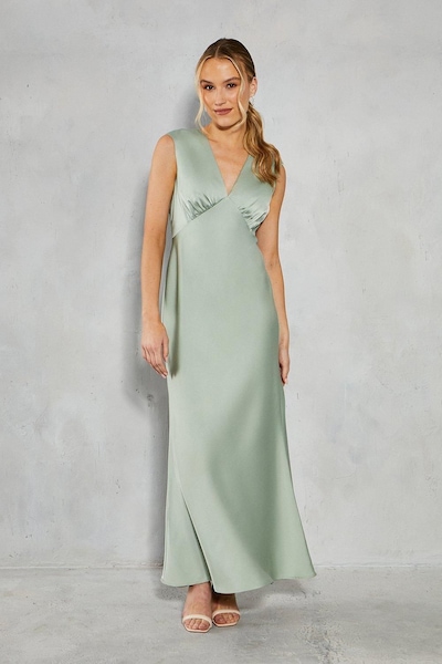 Oasis Oasis by Coast Satin Open Back Detail Maxi Bridesmaid Dress Sage