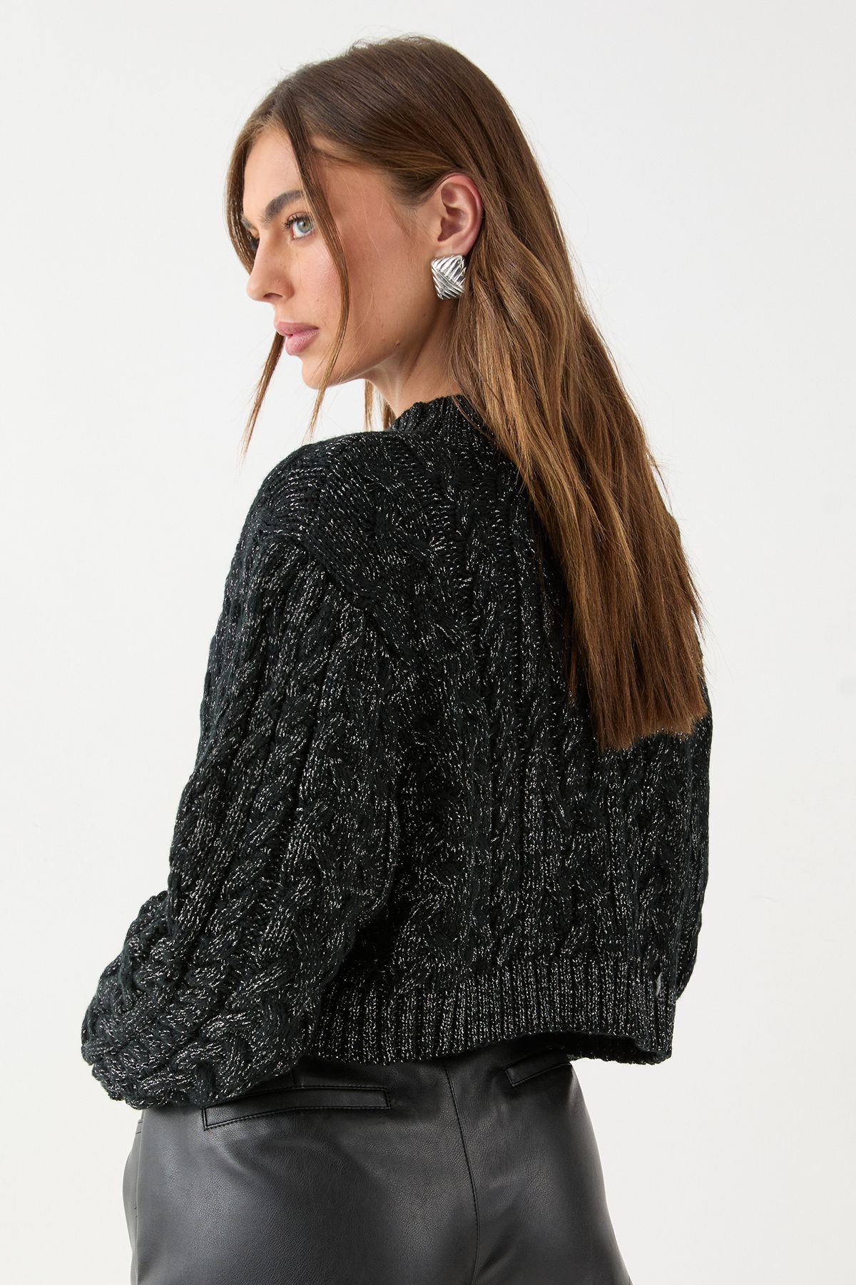 MissPap Chunky Cable Knit Crop Jumper Black image 3