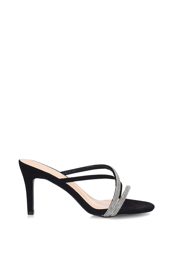 XY London 'Teddie' Diamante Cross Over Strappy Sandal Stiletto High Mule Heels