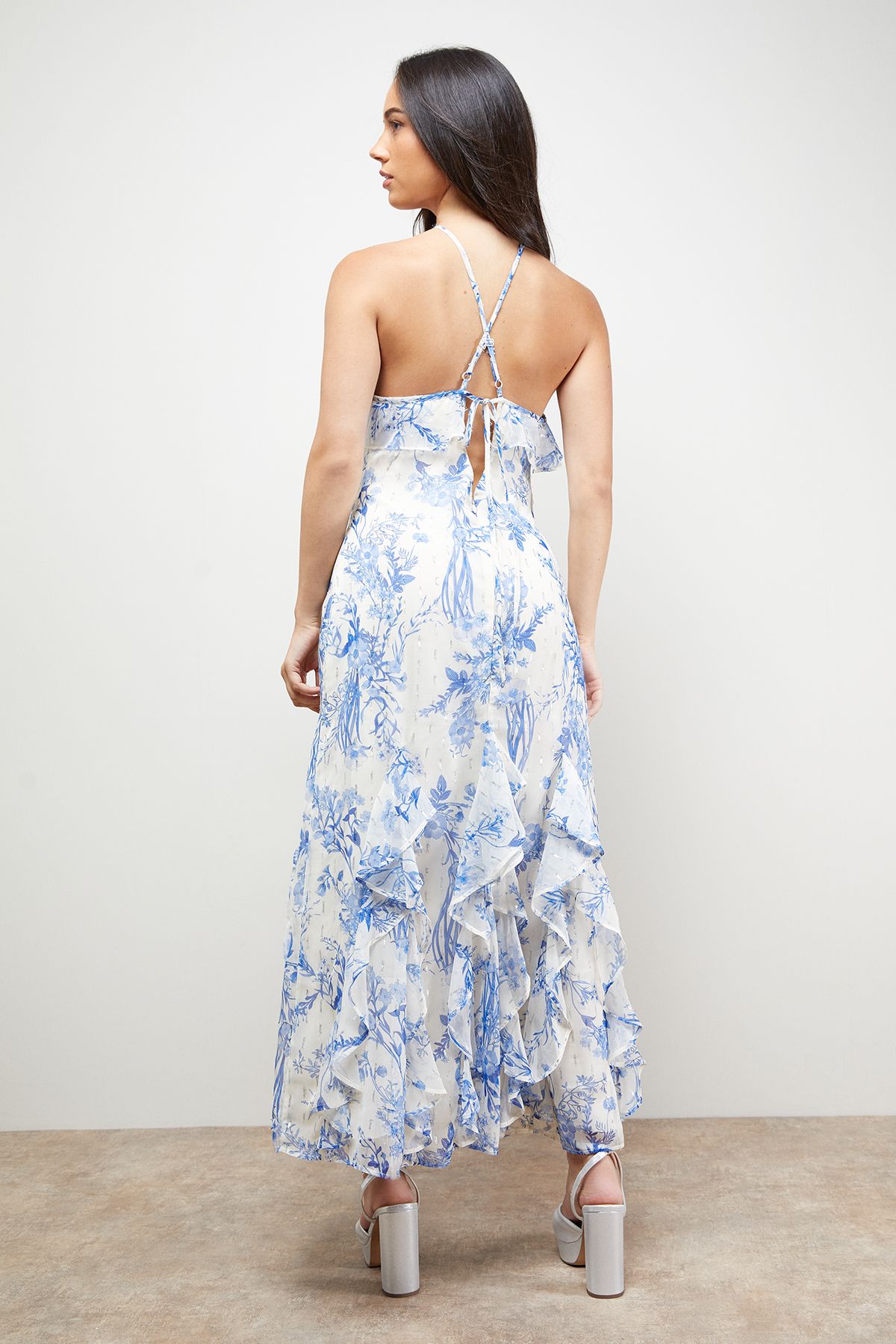 Oasis Halterneck Spaghetti Strap Maxi Dress Blue image 3
