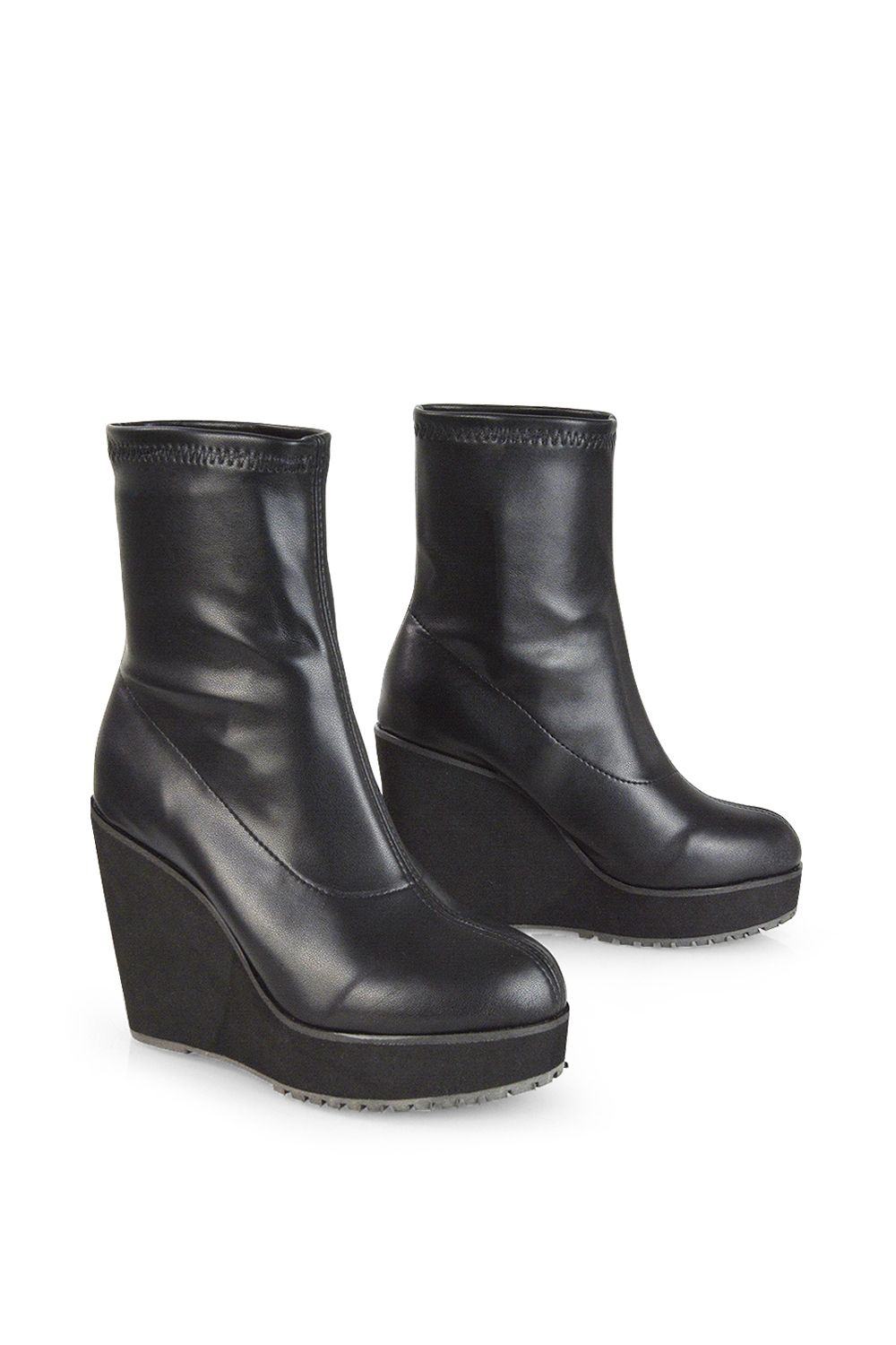 XY London 'Camille' Platform Wedge Heeled Sock Biker Ankle Boots image 4