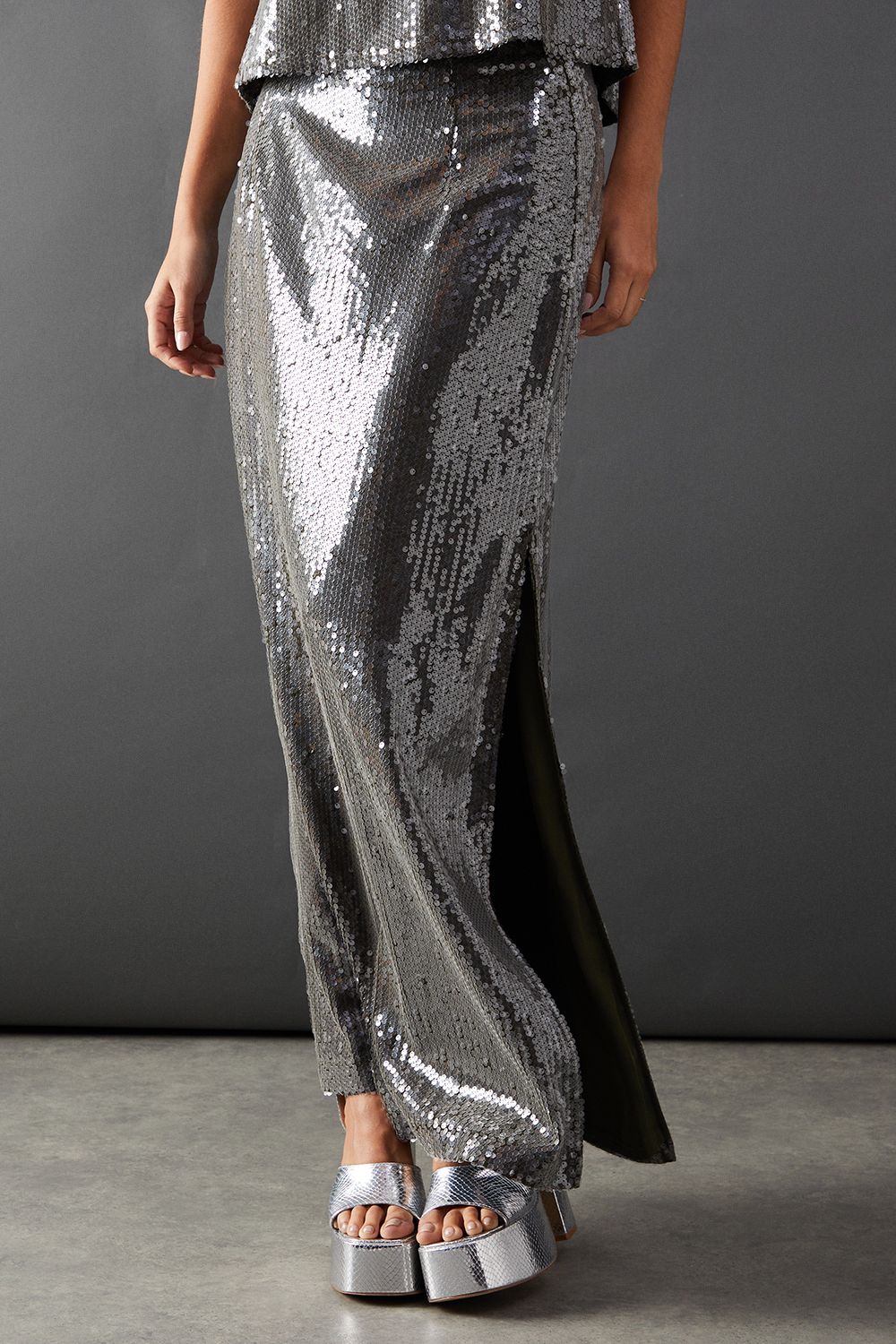 Warehouse Sequin Maxi Skirt Olive image 1