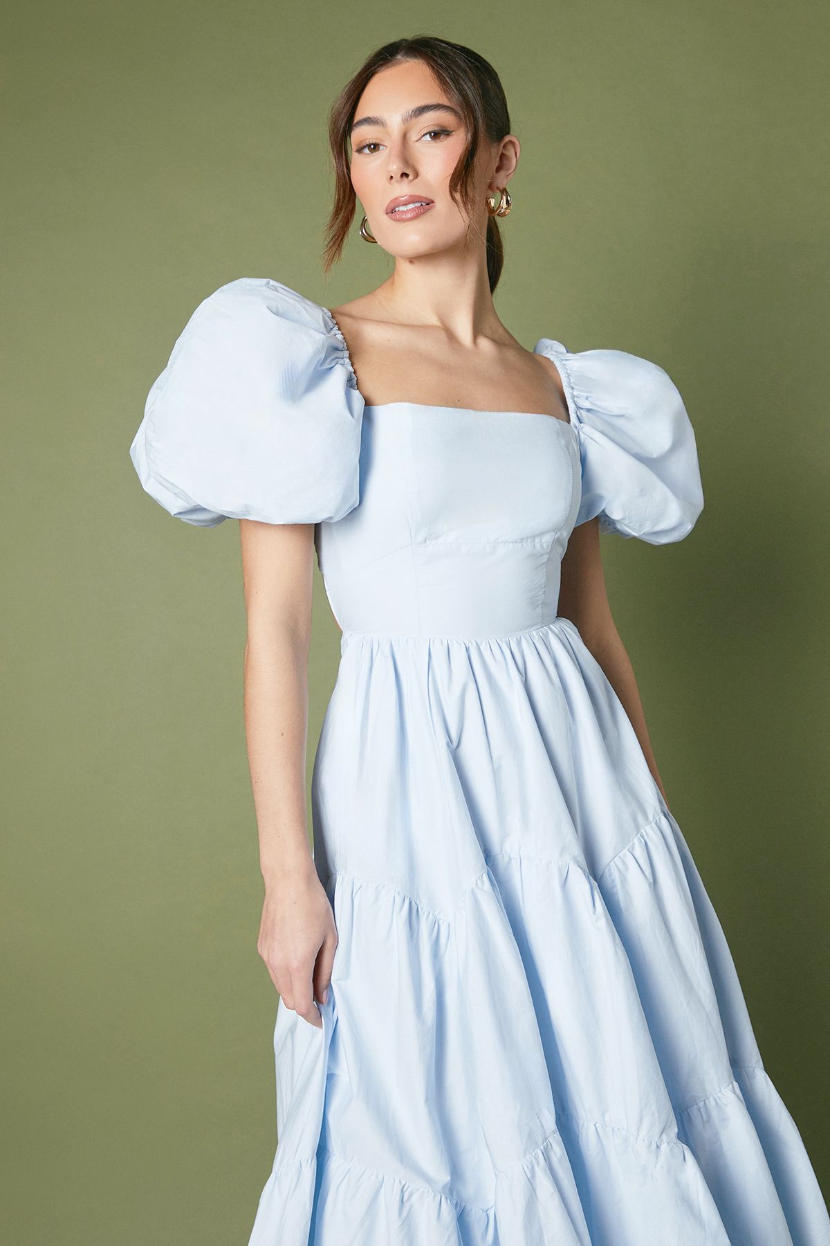 Coast Puff Sleeve Tiered High Low Maxi Dress Light Blue image 3