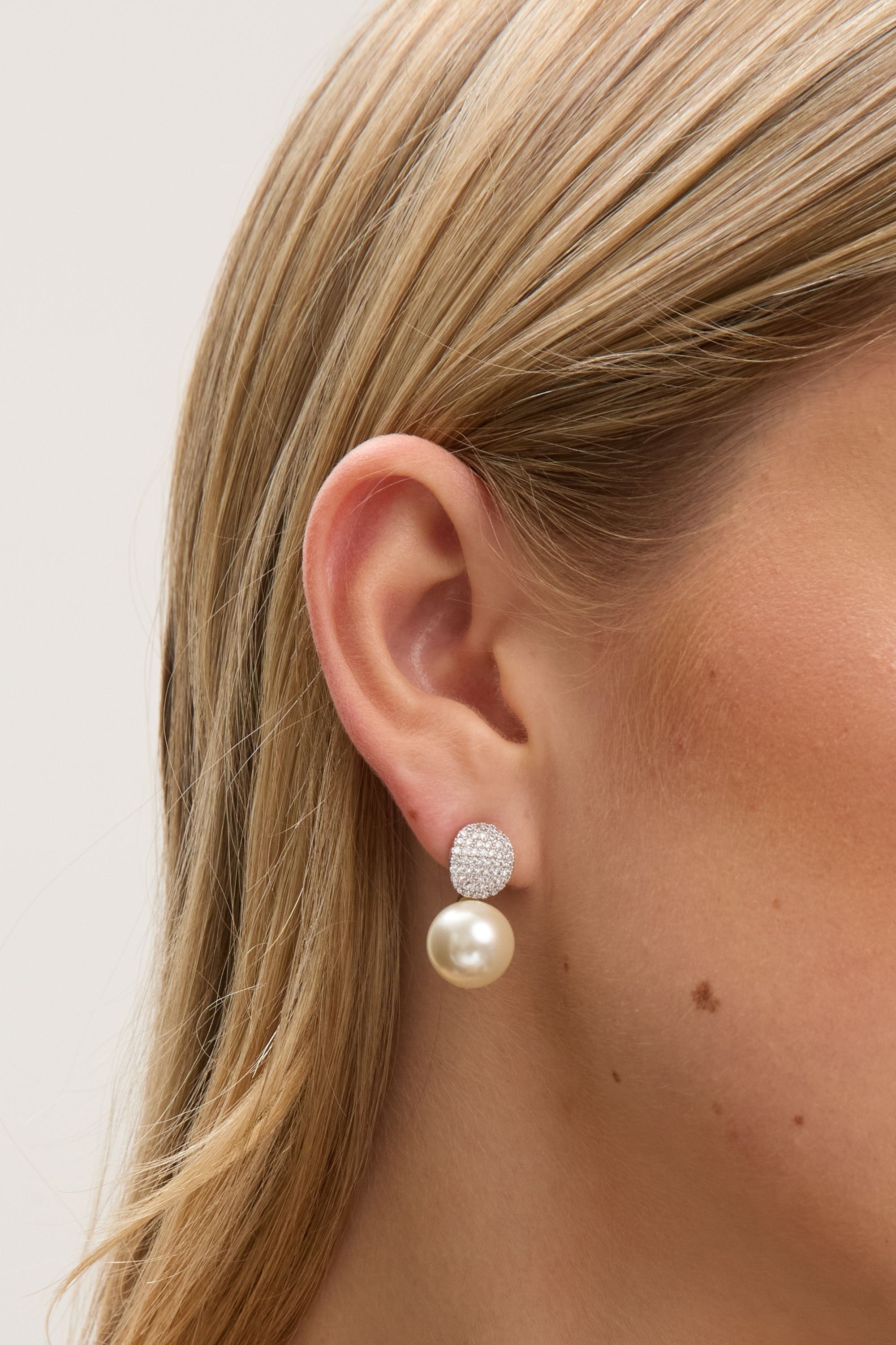 Jon Richard Rhodium Plated Pave and Pearl Drop Earrings image 2