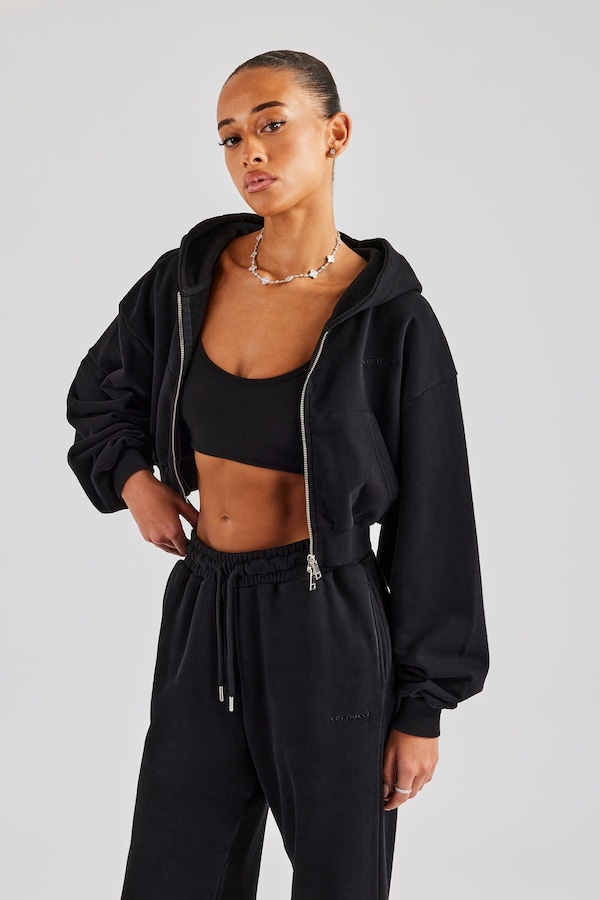 Cernucci C Cropped Zip Through Hoodie - Black