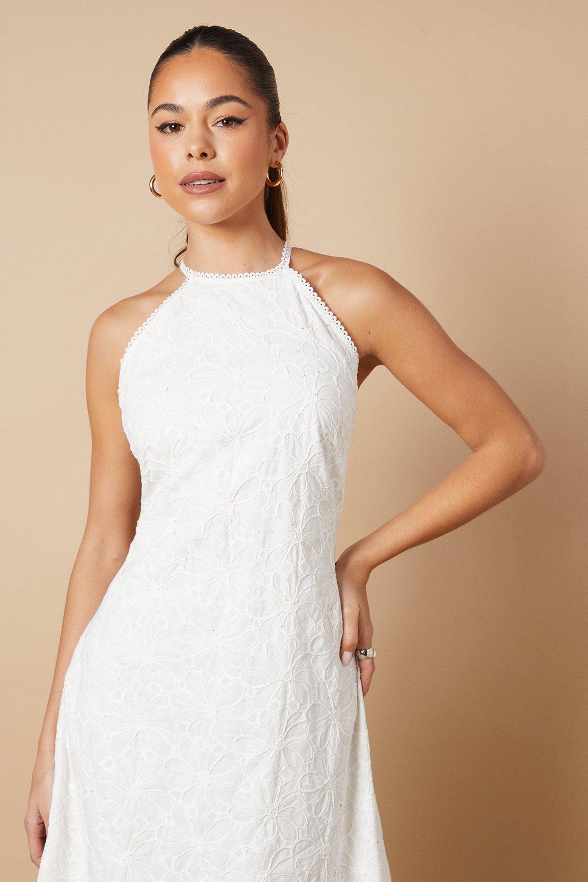 Oasis Floral Lace High Neck Midi Dress White image 4