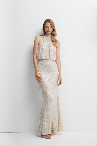 Coast Halterneck Sequin Bridesmaid Maxi Dress Champagne