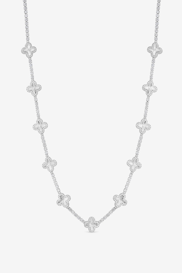 Jon Richard Rhodium Plated and Diamond Cut Station Clover Necklace - Gift Box