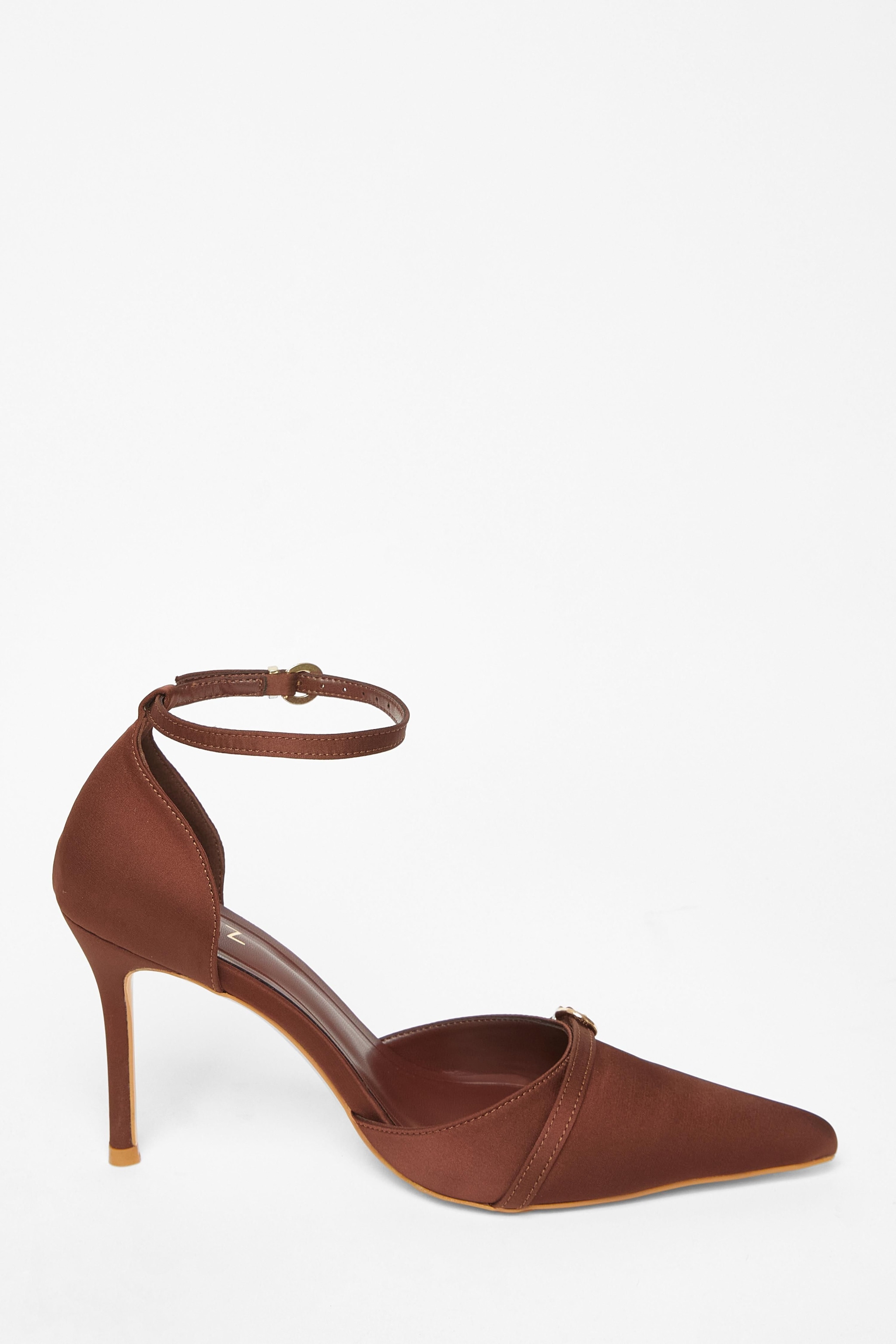 Quiz Brown Satin Buckle Court Heels image 5