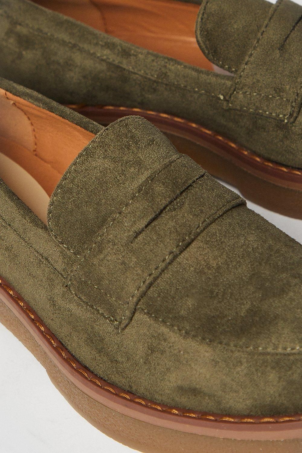 Oasis Buttercup Faux Suede Chunky Penny Loafers Khaki image 4