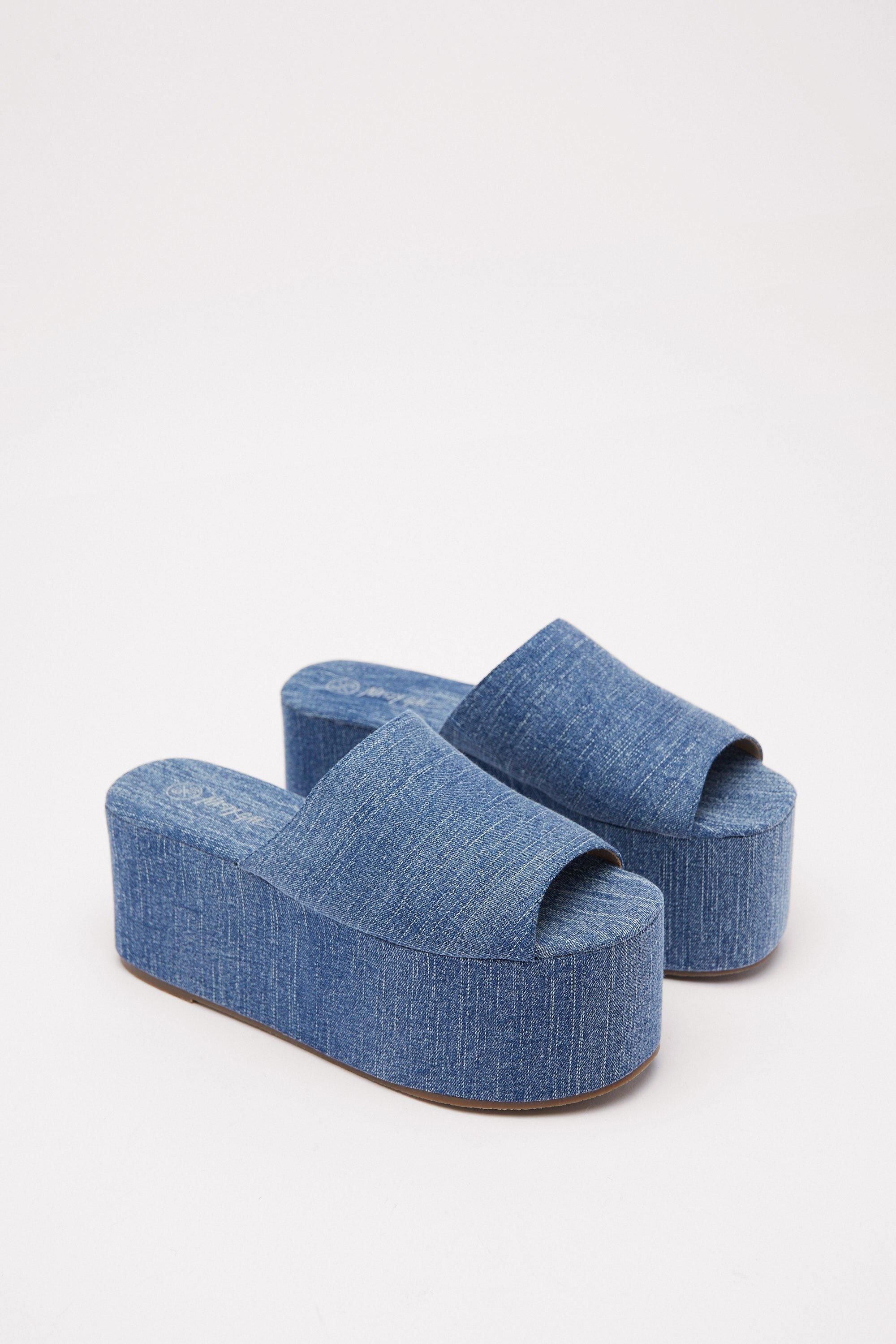 NastyGal Denim Fabric Platform Sandals Blue image 3