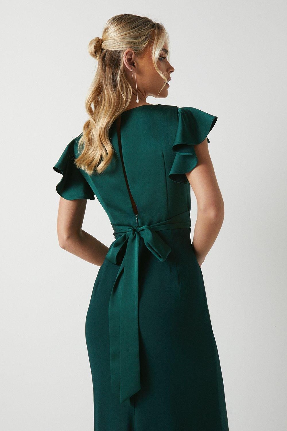 Coast Coast Honoured Petite V Neck Angel Short Sleeve Satin Maxi Bridesmaid Dress Emerald image 4