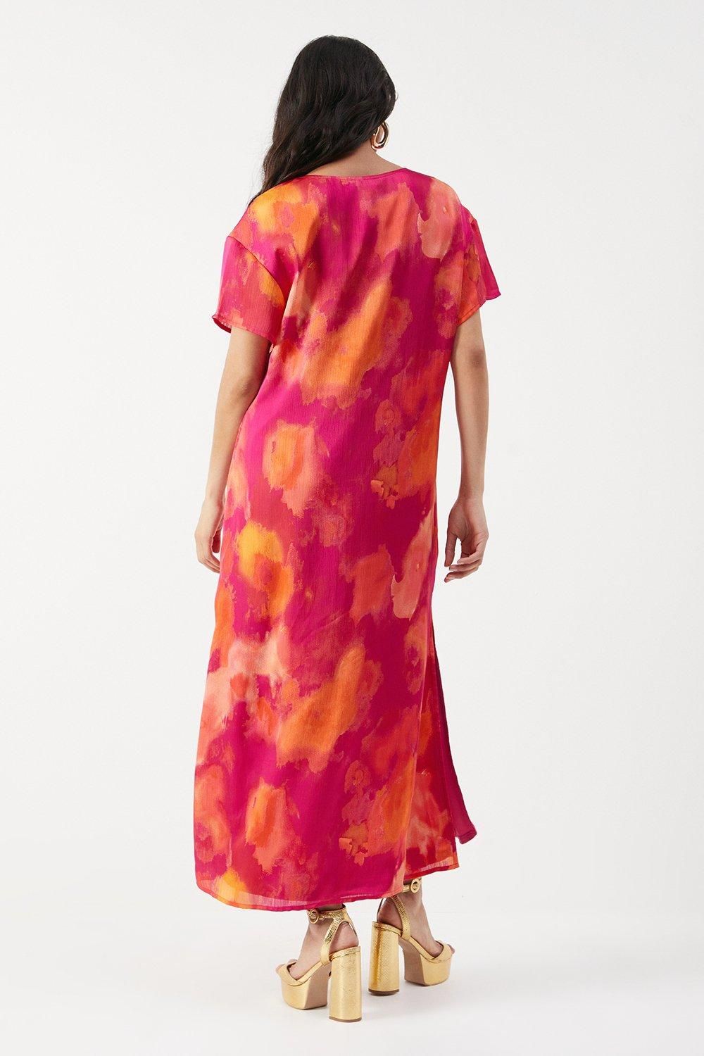 Warehouse Oversized Midi T-shirt Dress Pink image 3