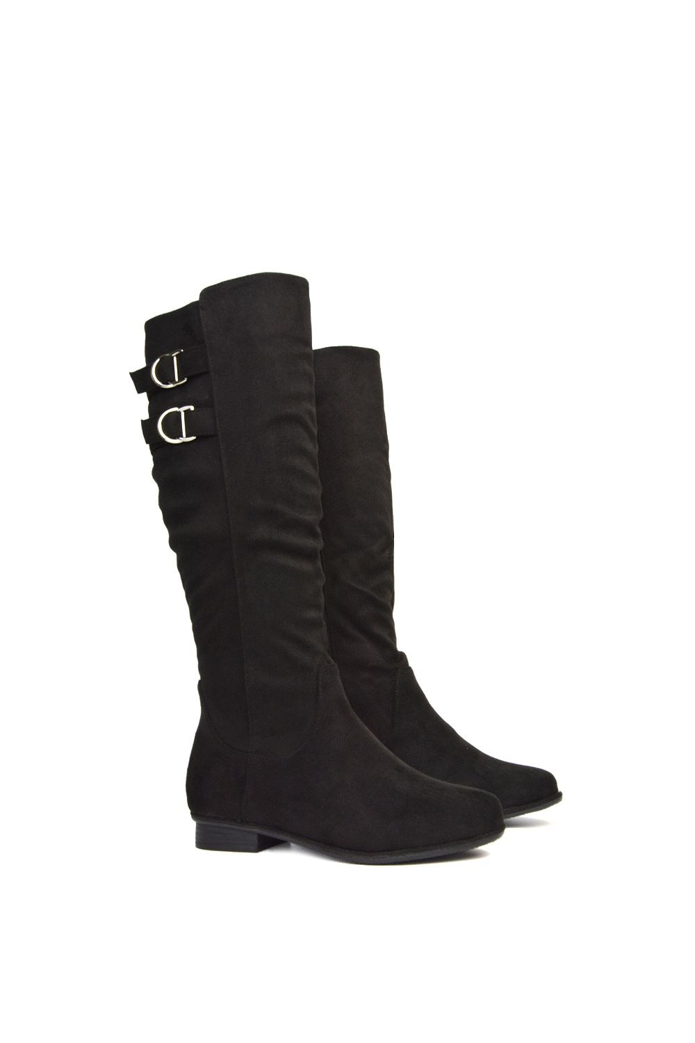 XY London 'Mia' Slouchy Flat Heel Knee High Boots With Buckle Detail image 6