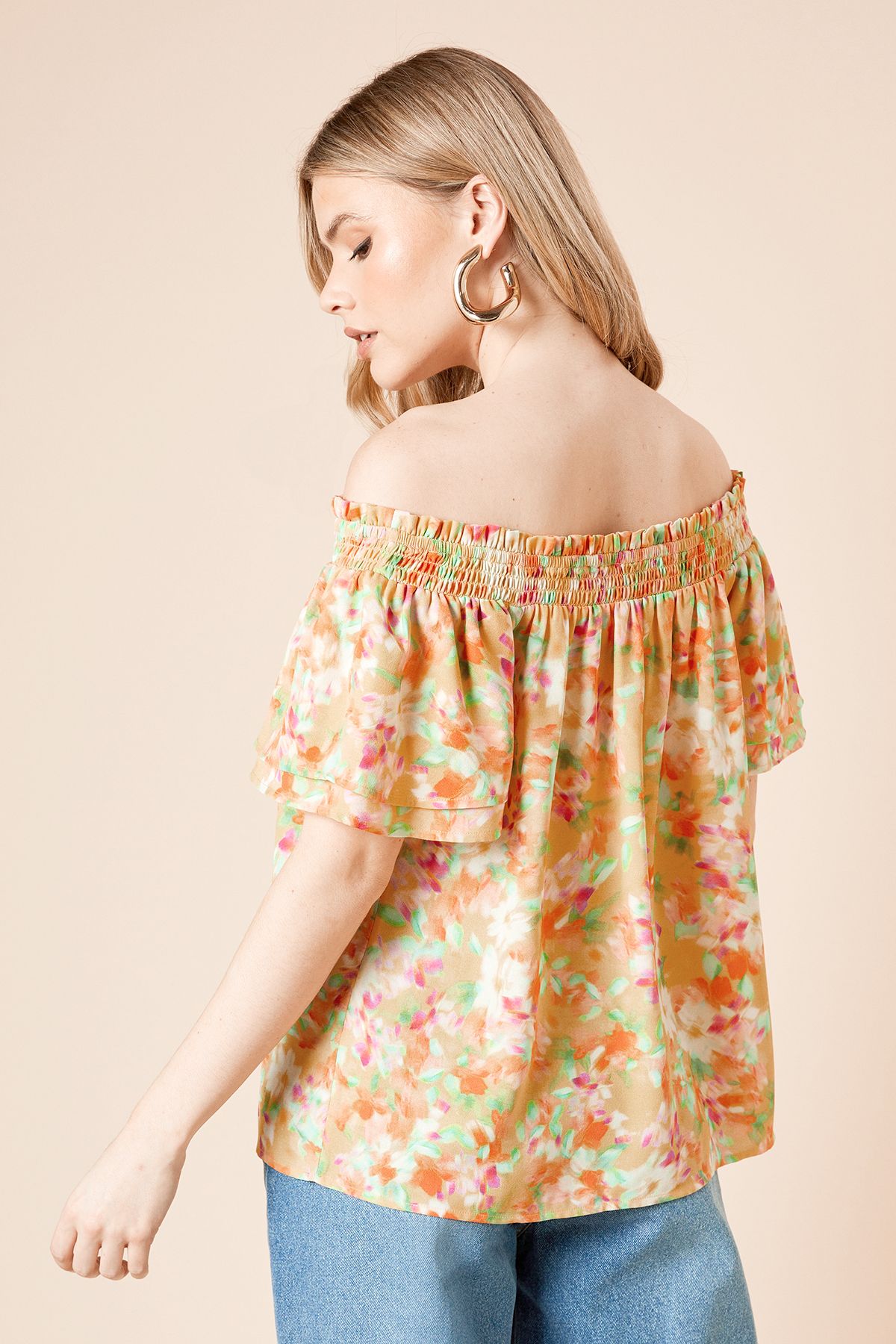 Dorothy Perkins Floral Bardot Double Frill Sleeve Top Floral image 4