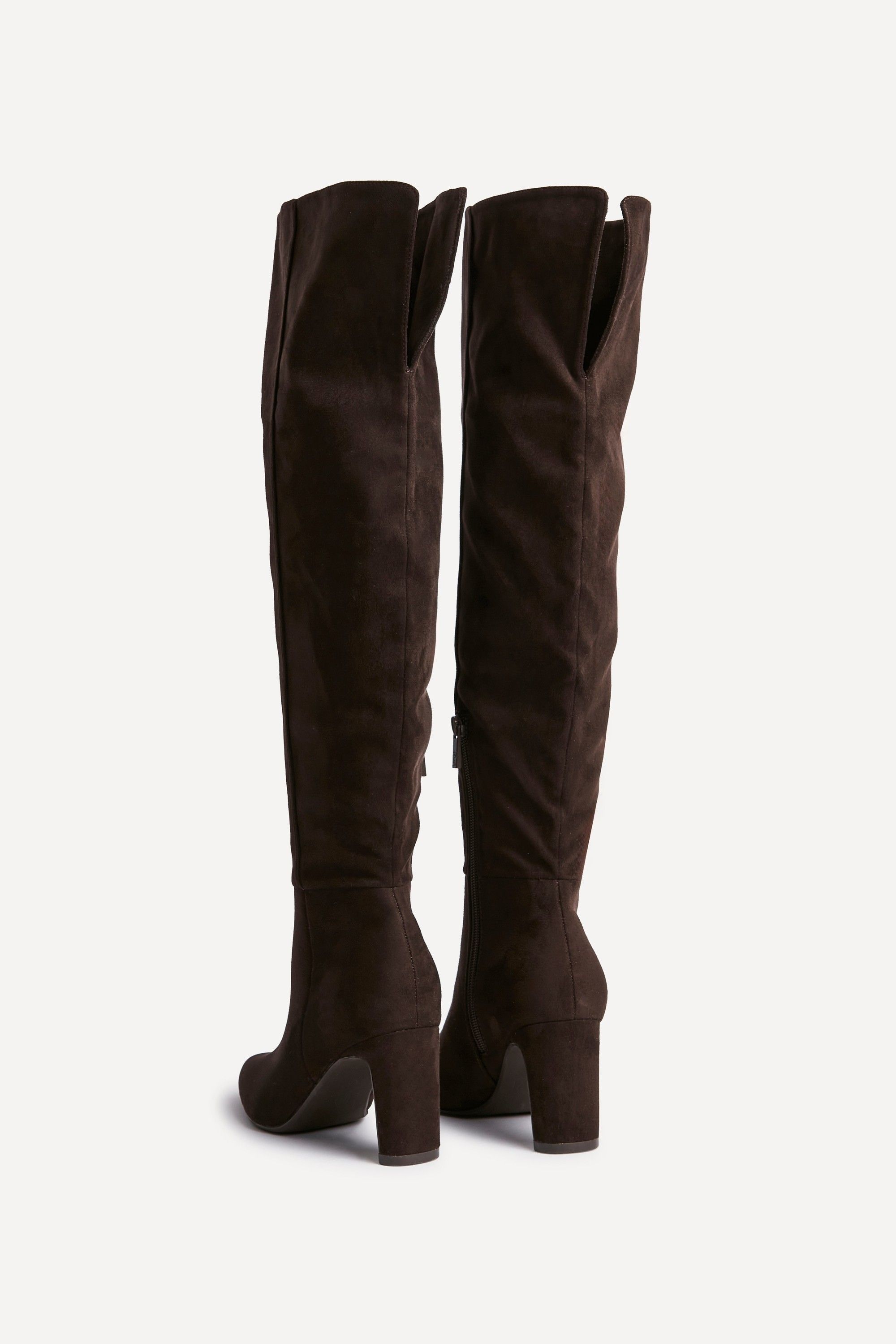 Linzi Demand Brown Faux Suede Over The Knee Block Heeled Boot image 5