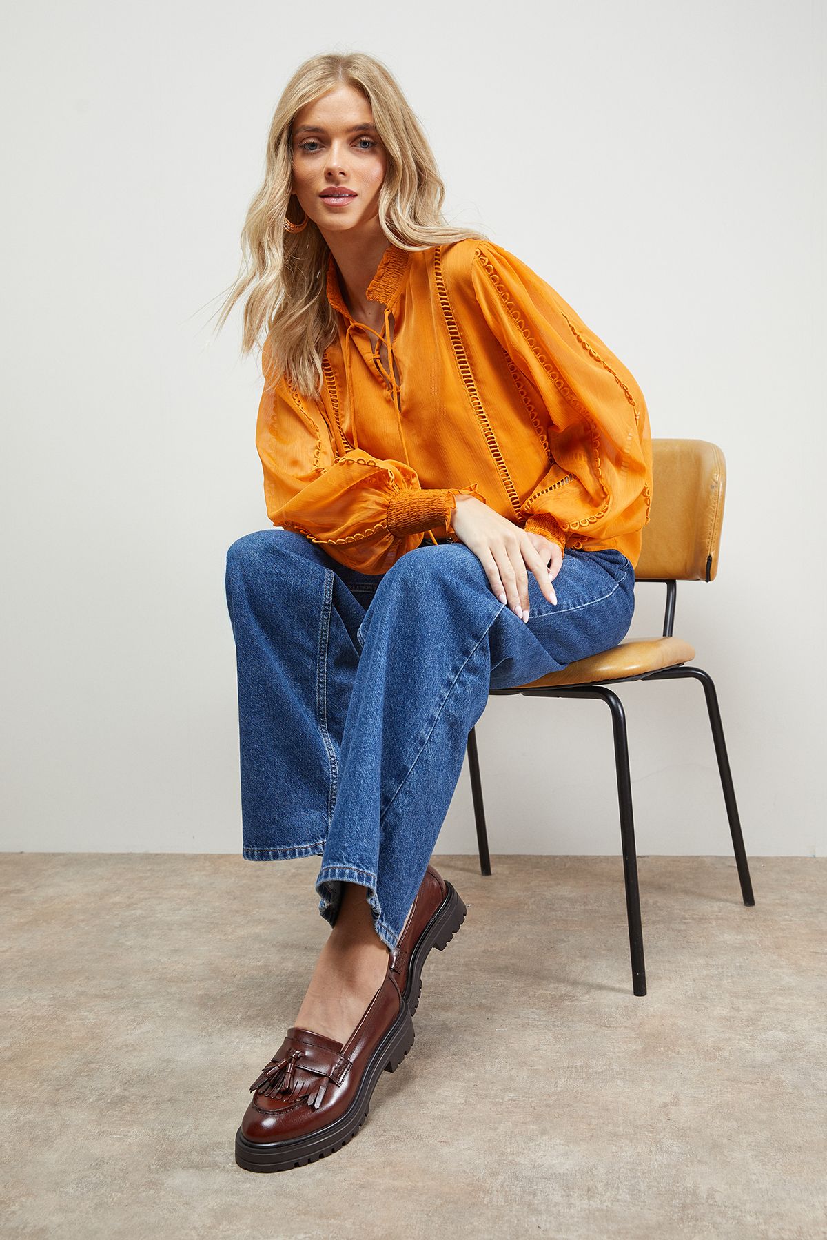 Oasis Brooker Real Leather Tassel Chunky Loafers Dark Tan image 2