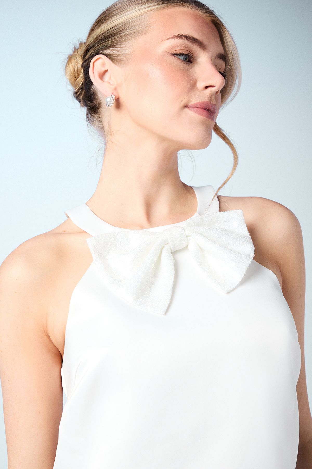 Coast Sequin Bow Shift Bridal Mini Dress Ivory image 4