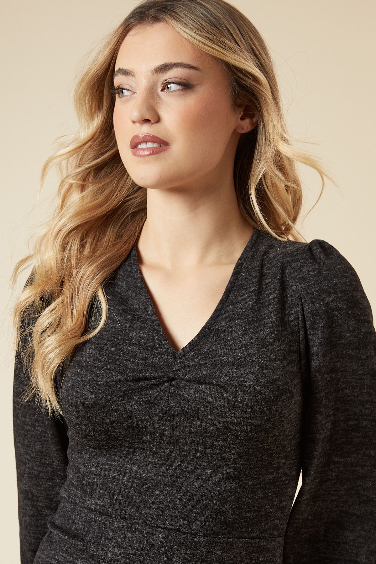 Dorothy Perkins Brushed Soft Touch Ruched Front Mini Dress Charcoal image 2